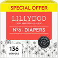 LILLYDOO Diapers - Size 6 (29+ lbs) Monthly Supply (136 Count) Skin-Friendly Ultrasoft & Absorbent Baby Diapers