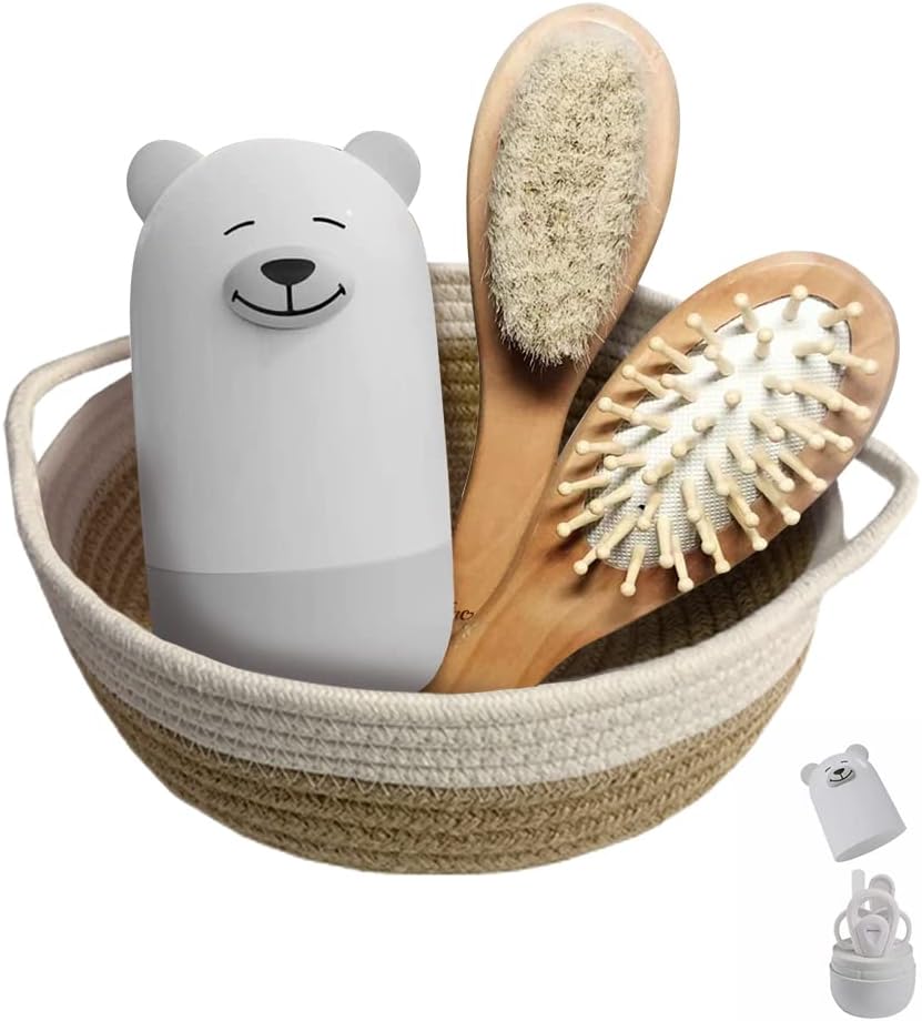6-in-1 Baby Grooming Set, Natural Wooden Hairbrush and Comb, Nail Clippers,Nail Scissors, Nail File and Tweezers for Kids and Newborns in Nice Gift Box