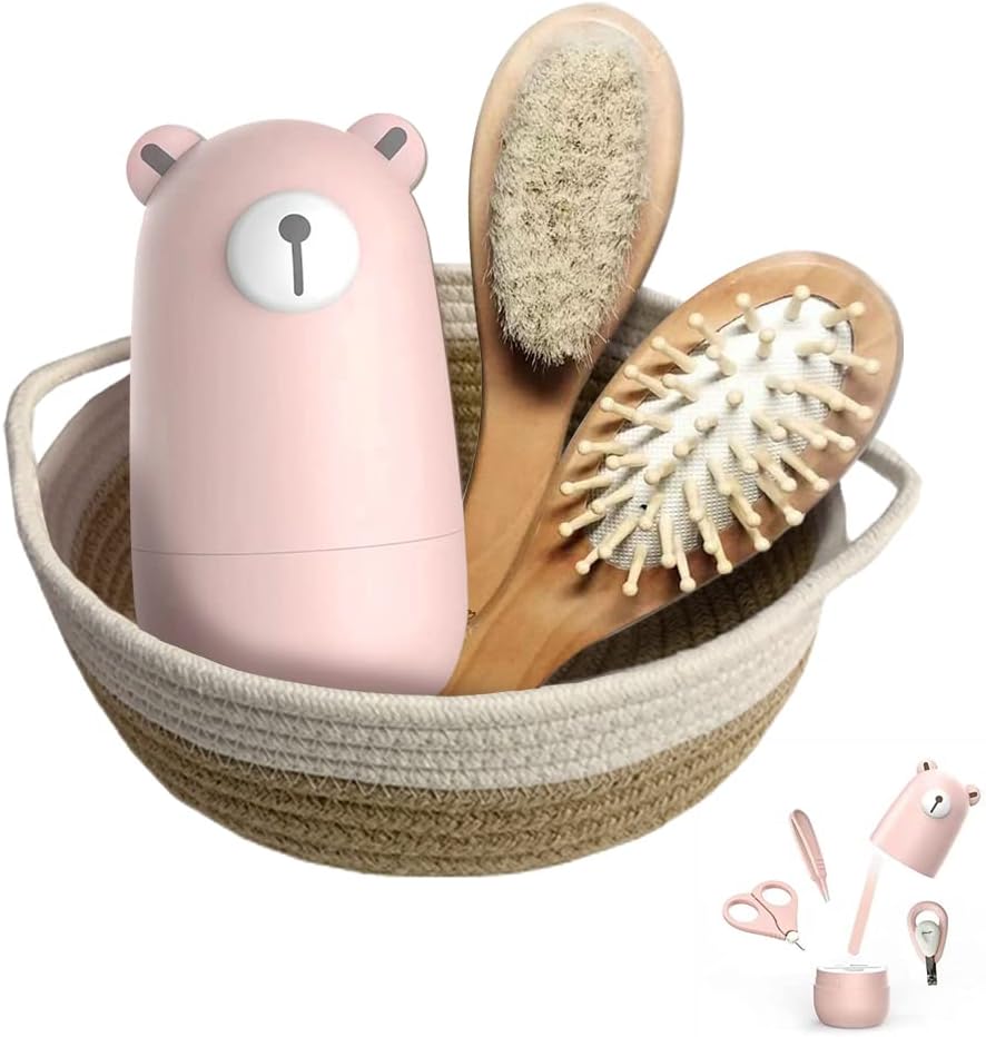 6-in-1 Baby Grooming Set, Natural Wooden Hairbrush and Comb, Nail Clippers,Nail Scissors, Nail File and Tweezers for Kids and Newborns in Nice Gift Box