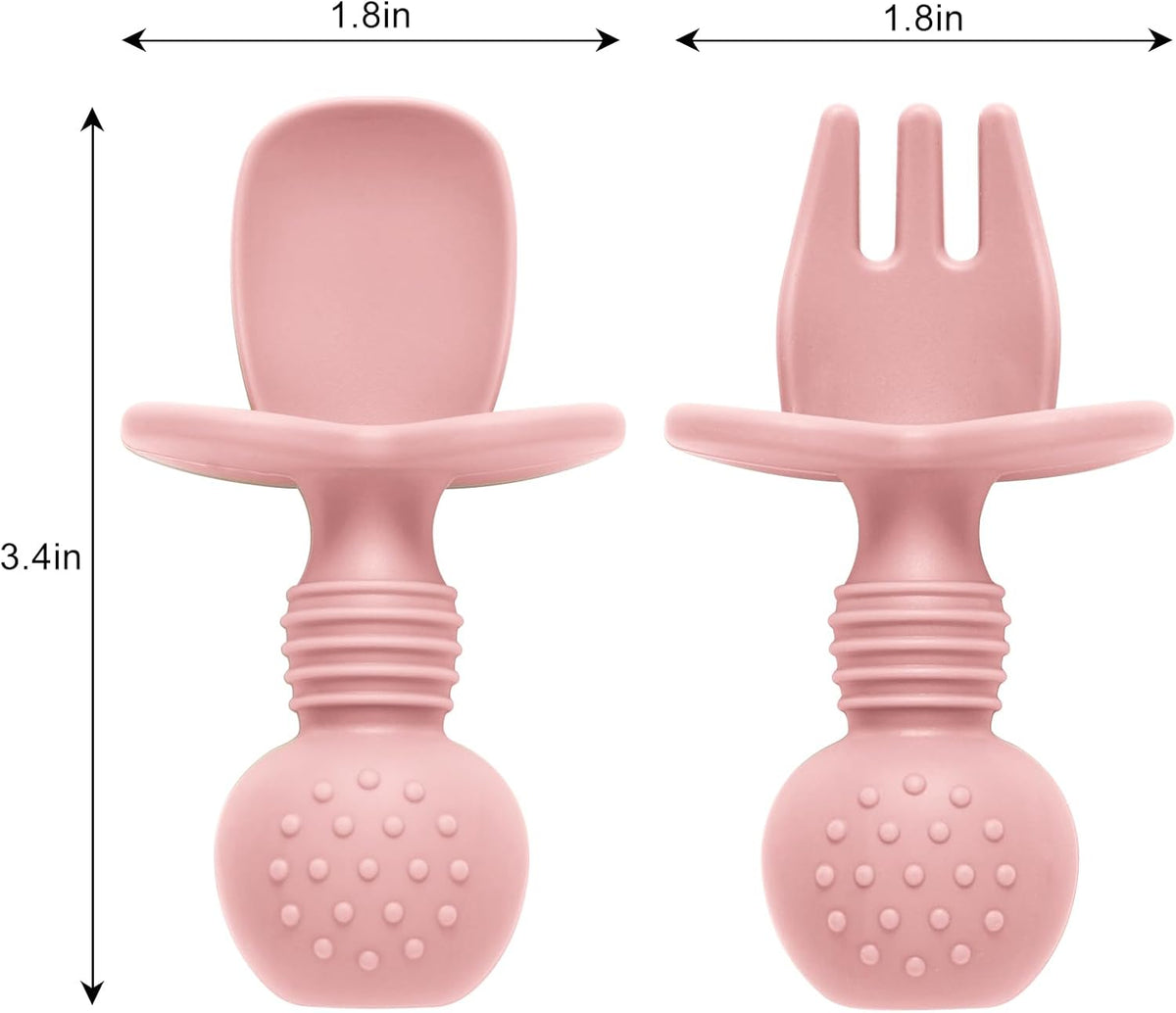 Eascrozn 2 Pack Divided Toddler Plates with Suction, Spoons and Forks Set