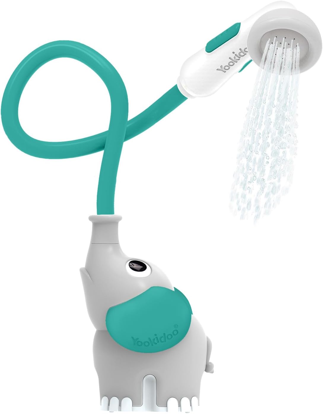 Yookidoo Baby Bath Shower Head - Elephant Water Pump and Trunk Spout Sprayer - One Handed Flow Control for Newborn Babies in Tub Or Sink (Turquoise)