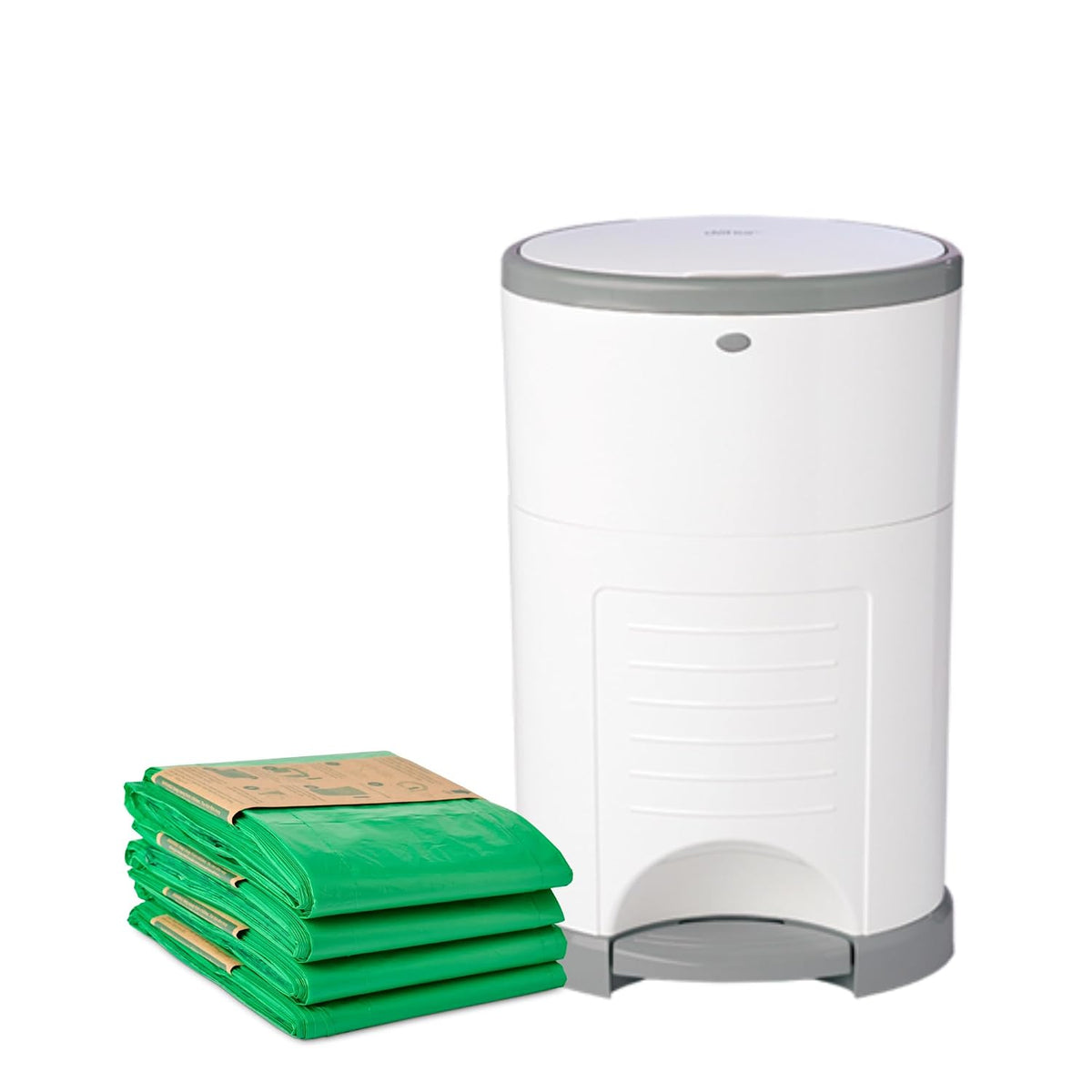 Diaper Dekor EKO Classic Diaper Pail, White | ONLY Eco-Friendly Diaper Pail Made with 70% Recycled Materials | Hands-Free: Step–Drop–Done | Cost-Effective Refill System