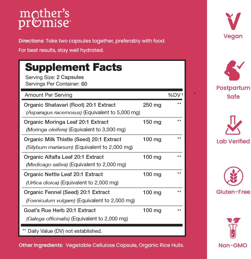 Mother's Promise Lactation Supplement, Breastfeeding Essentials & Milk Supply Booster, 120 Capsules