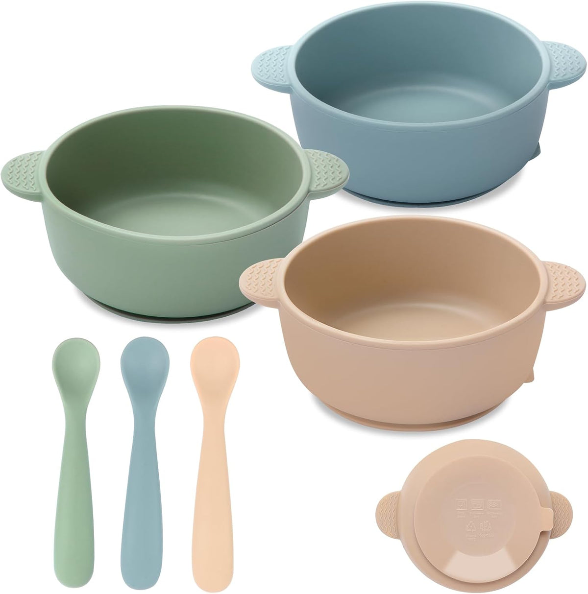 Eascrozn 3 Pack Baby Bowls with Suction and Baby Spoons, BPA Free