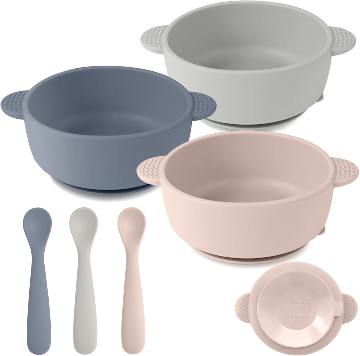 Eascrozn 3 Pack Baby Bowls with Suction and Baby Spoons, BPA Free