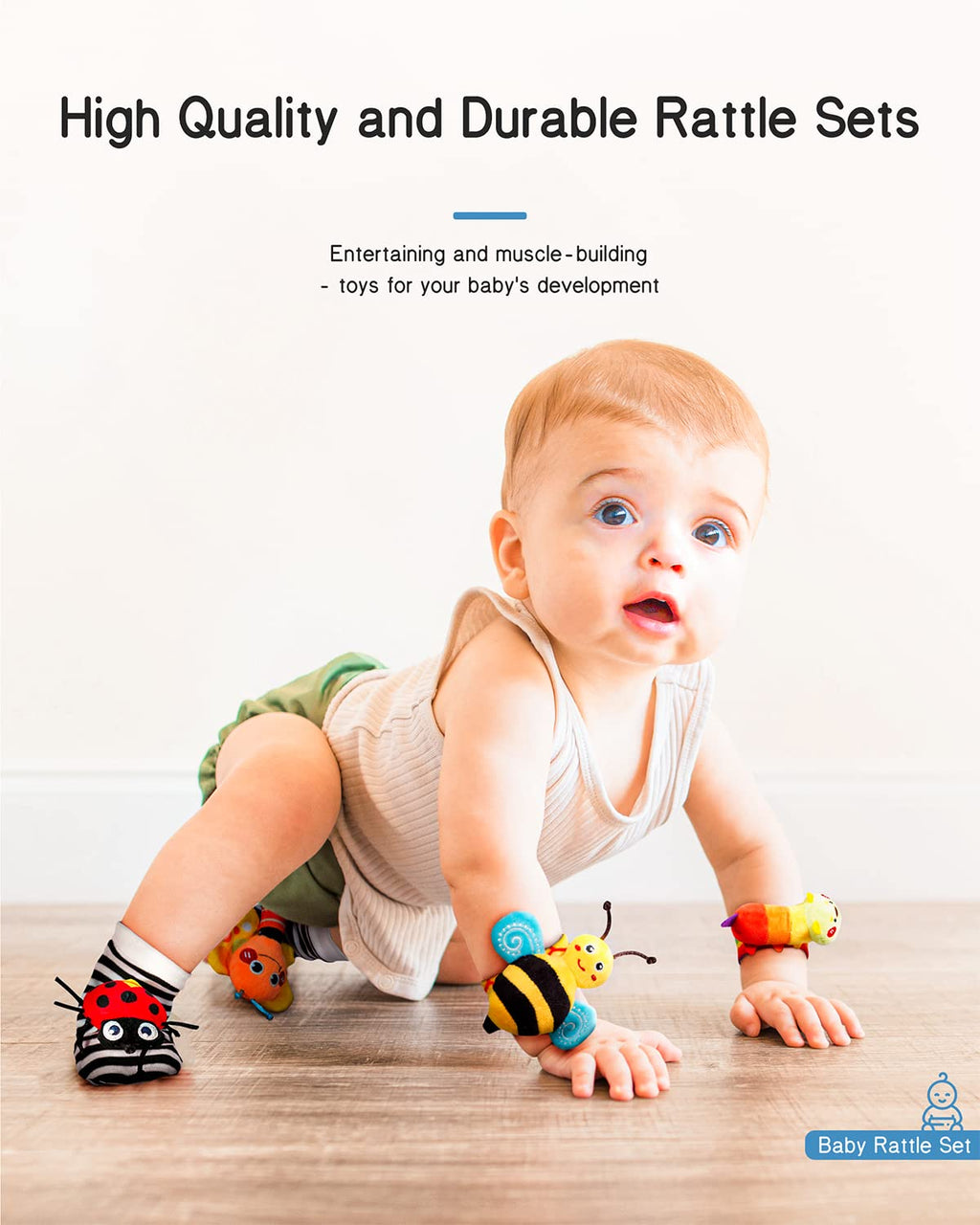Infinno Wrist Rattles and Foot Finder Socks Set, Baby Toys for 0-12 Months