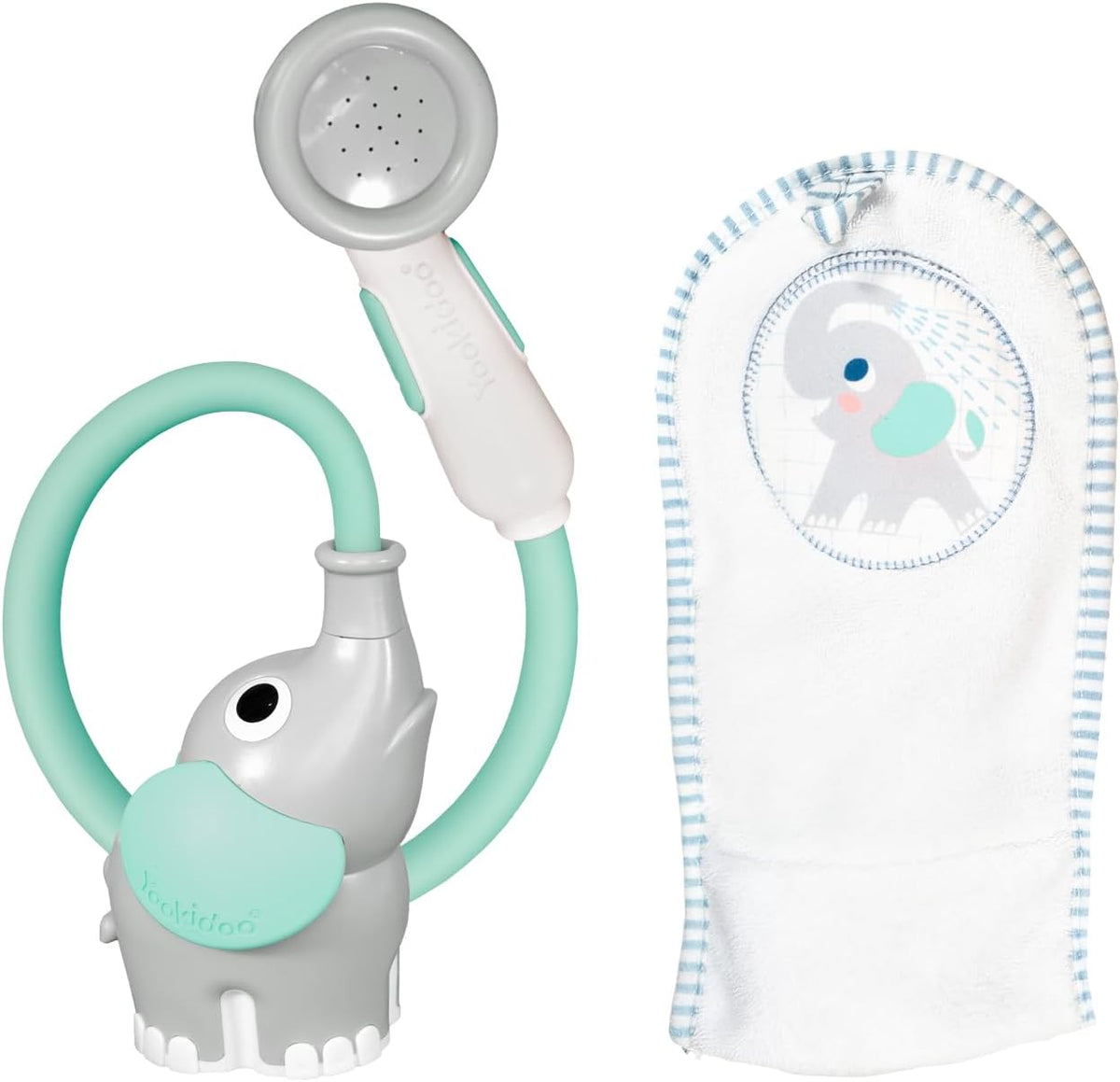 Yookidoo Baby Bath Shower Head - Elephant Water Pump and Trunk Spout Sprayer - One Handed Flow Control for Newborn Babies in Tub Or Sink (Turquoise)