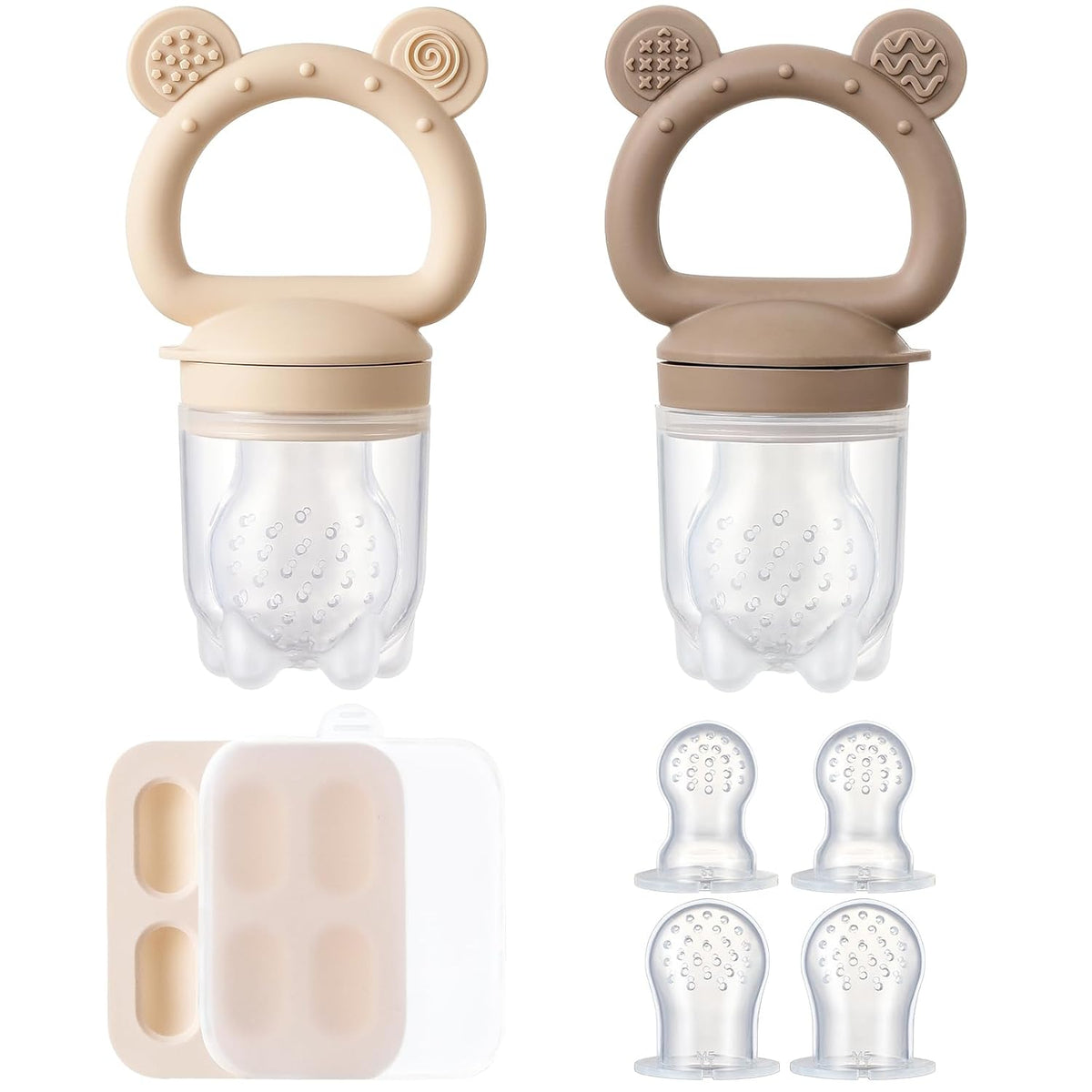 2 Pack Silicone Baby Fruit Feeder with Mini Freezer Tray, Breastmilk Popsicle Molds for Baby Teething Relief, Fresh Food Feeder for Safe Infant Self Feeding, Extra Food Pouches