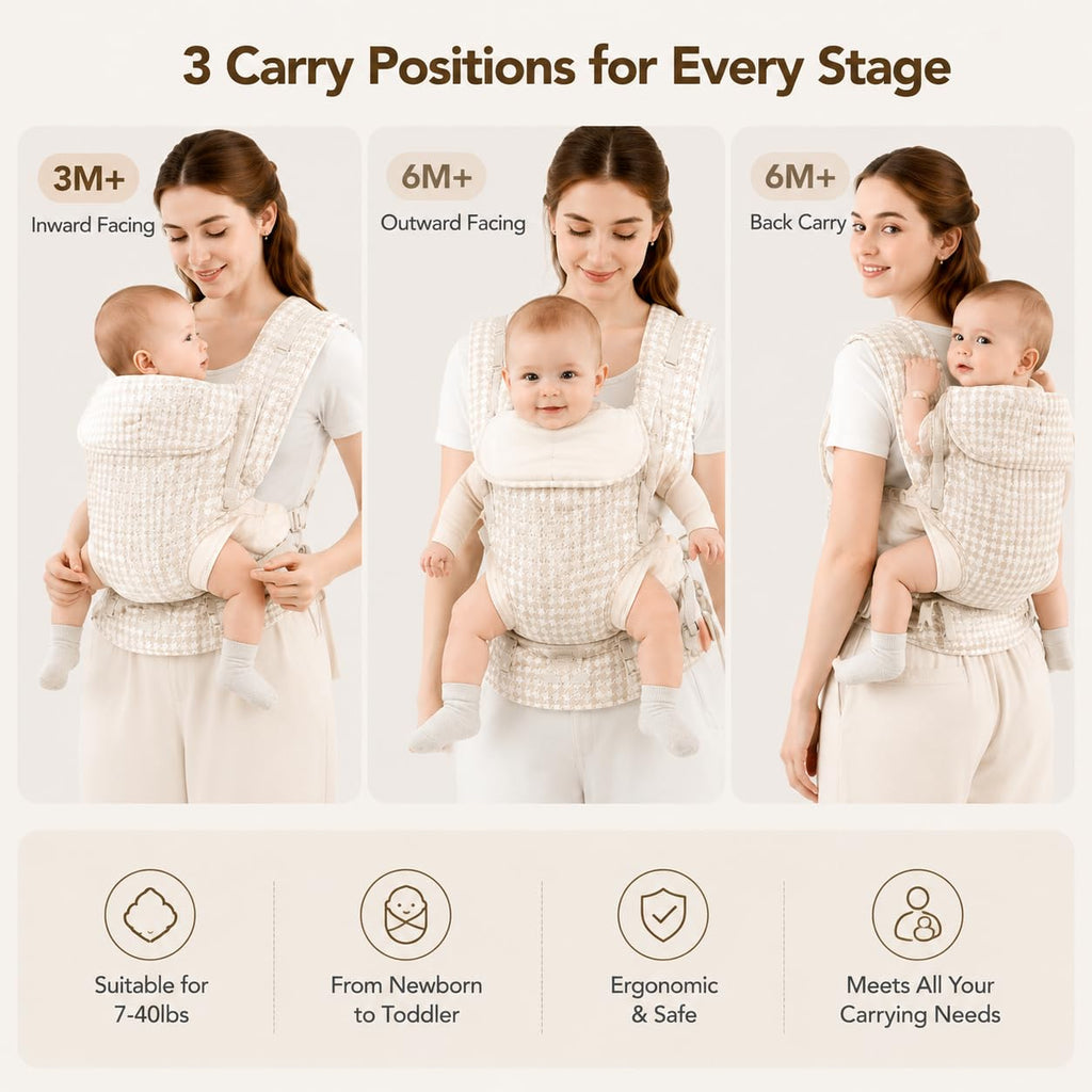 Baby Carrier Newborn to Toddler,Cotton Infant Carrier,7-40lbs Baby Carrier