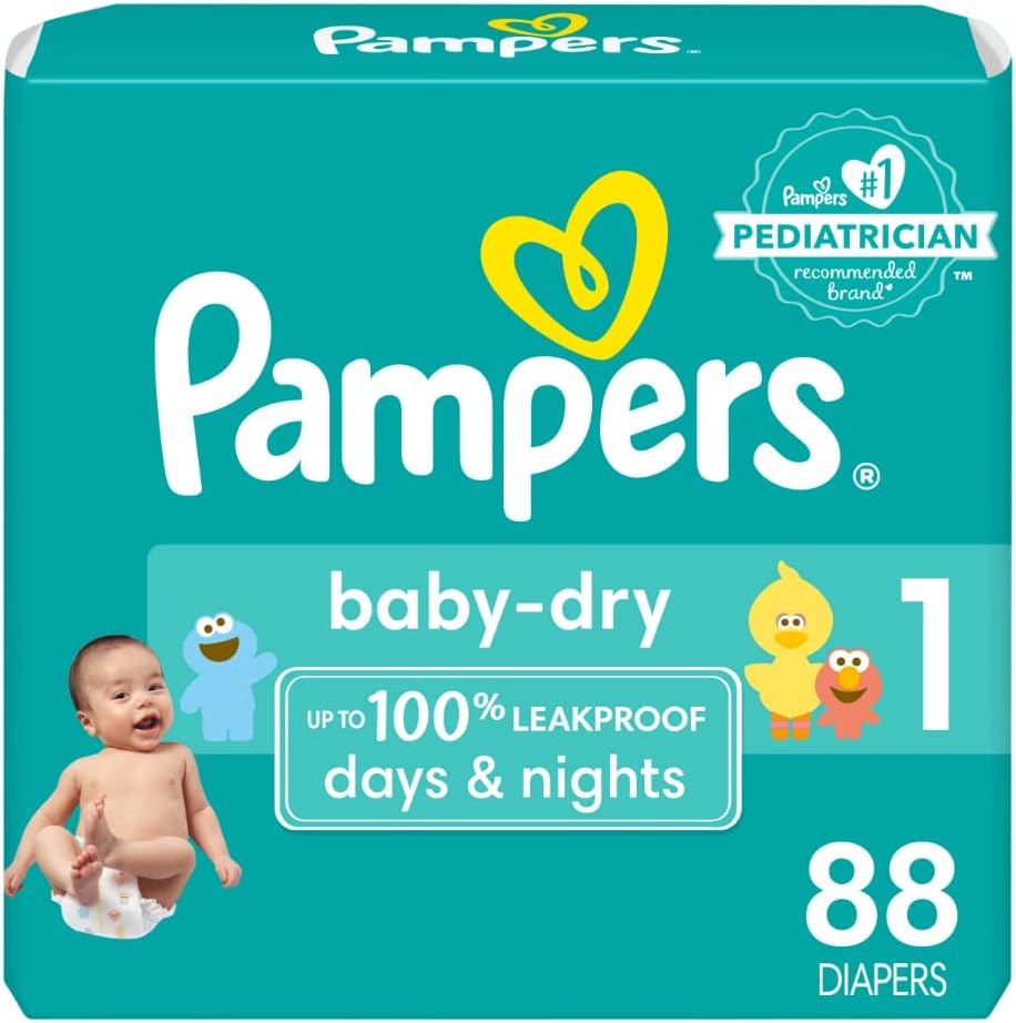 Pampers Baby Dry Ultra Cushiony Diapers, Size 1 (8-14 lbs), 120 Count, Up to 100% Leakproof