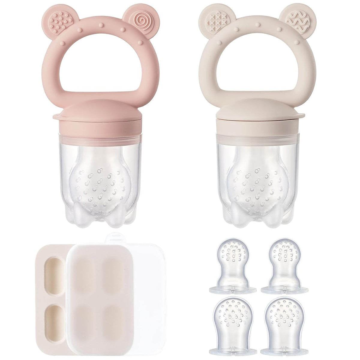 2 Pack Silicone Baby Fruit Feeder with Mini Freezer Tray, Breastmilk Popsicle Molds for Baby Teething Relief, Fresh Food Feeder for Safe Infant Self Feeding, Extra Food Pouches