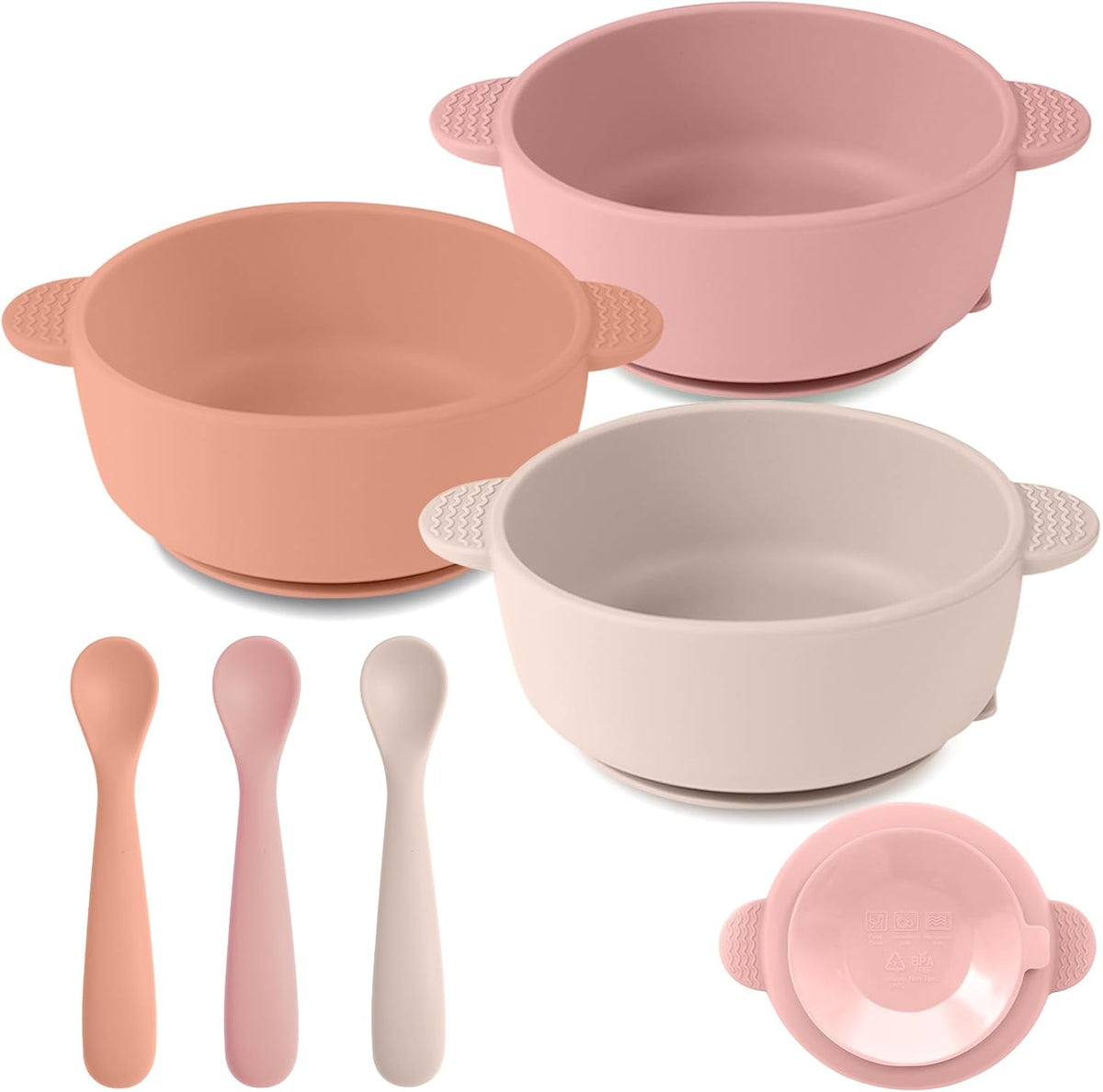 Eascrozn 3 Pack Baby Bowls with Suction and Baby Spoons, BPA Free