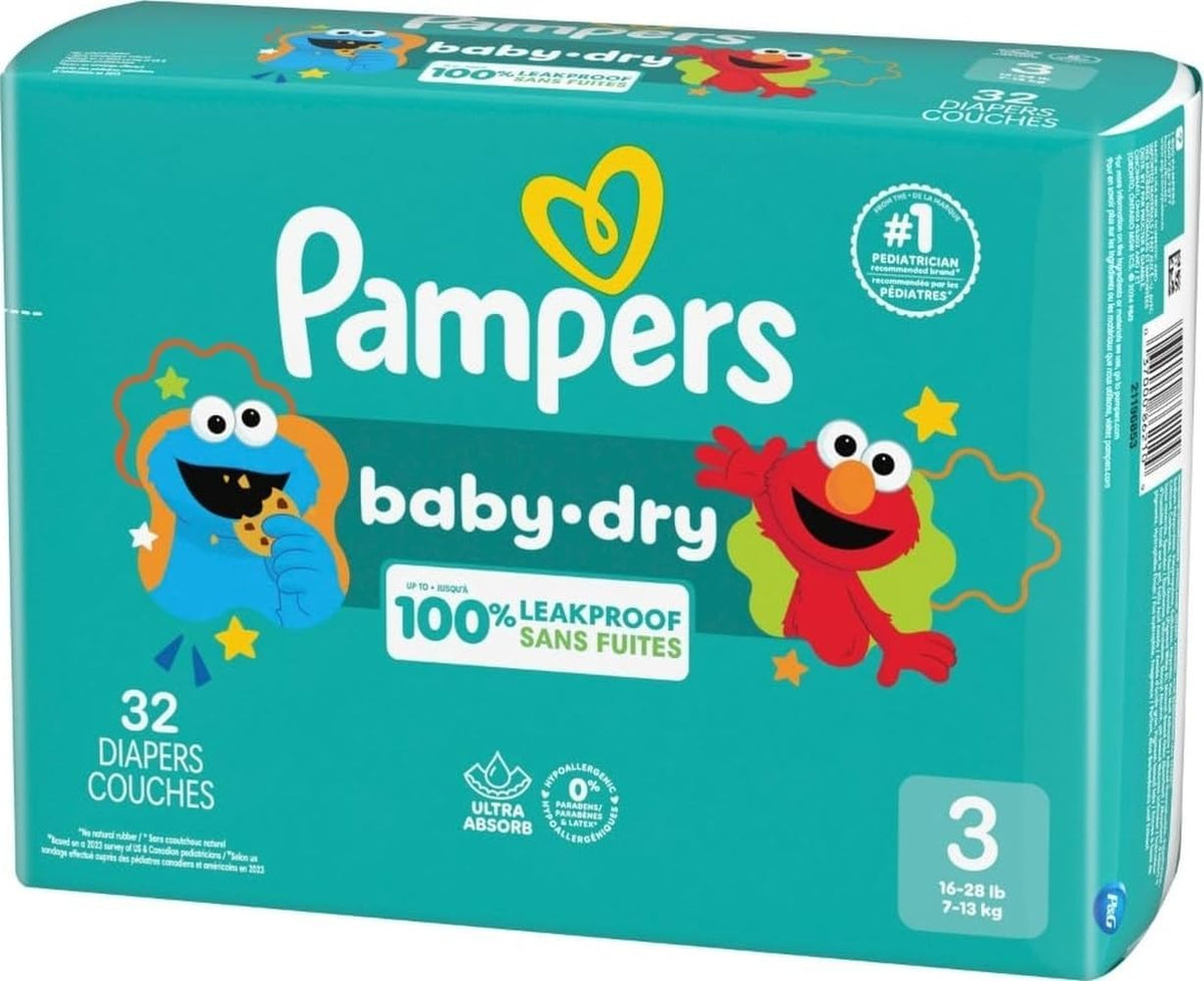 Pampers Baby Dry Ultra Cushiony Diapers, Size 1 (8-14 lbs), 120 Count, Up to 100% Leakproof