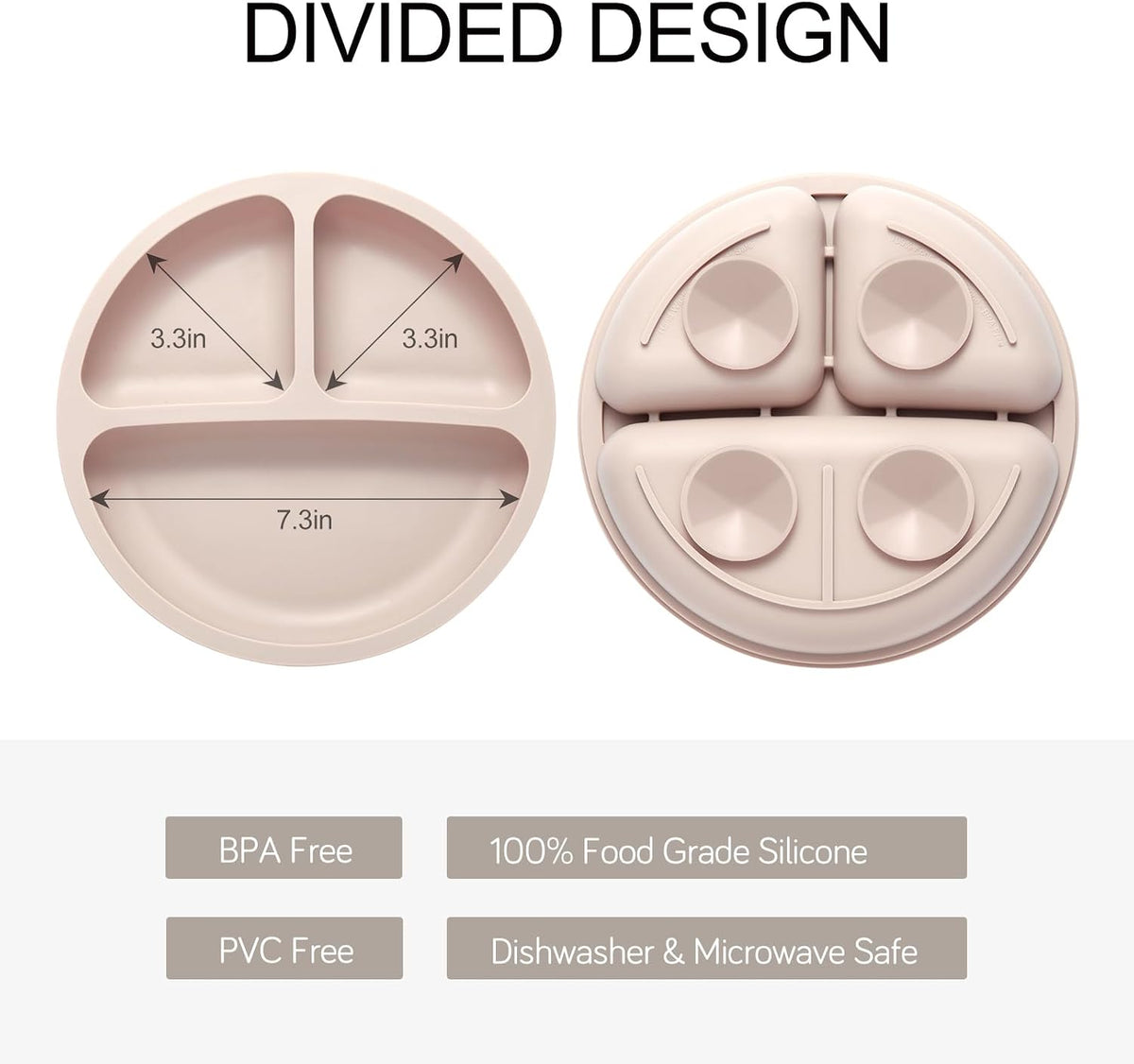 Eascrozn 2 Pack Divided Toddler Plates with Suction, Spoons and Forks Set