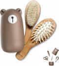 6-in-1 Baby Grooming Set, Natural Wooden Hairbrush and Comb, Nail Clippers,Nail Scissors, Nail File and Tweezers for Kids and Newborns in Nice Gift Box
