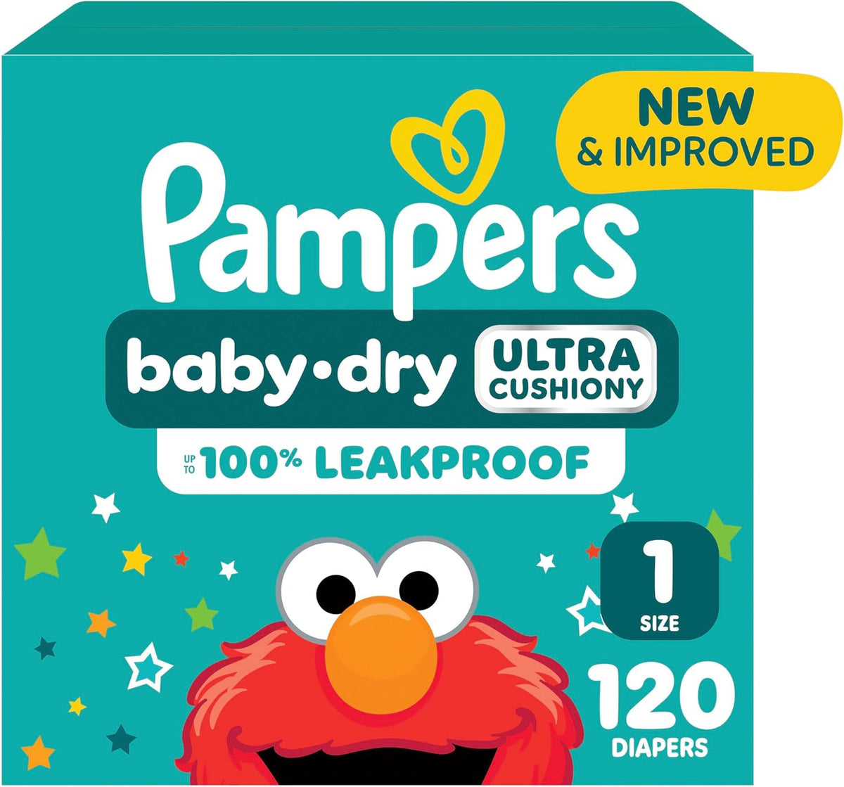 Pampers Baby Dry Ultra Cushiony Diapers, Size 1 (8-14 lbs), 120 Count, Up to 100% Leakproof