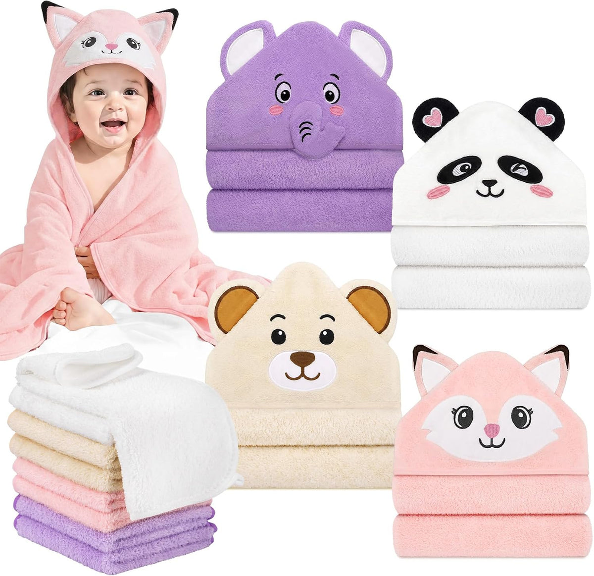 12 PCS Baby Bath Towels Set for Infants Toddlers Essentials
