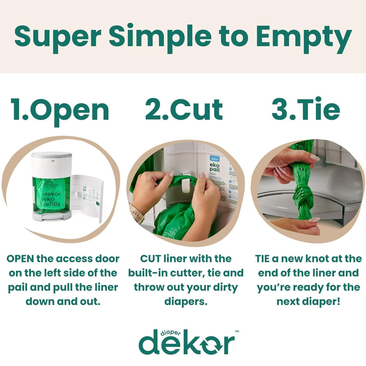 Diaper Dekor EKO Classic Diaper Pail, White | ONLY Eco-Friendly Diaper Pail Made with 70% Recycled Materials | Hands-Free: Step–Drop–Done | Cost-Effective Refill System