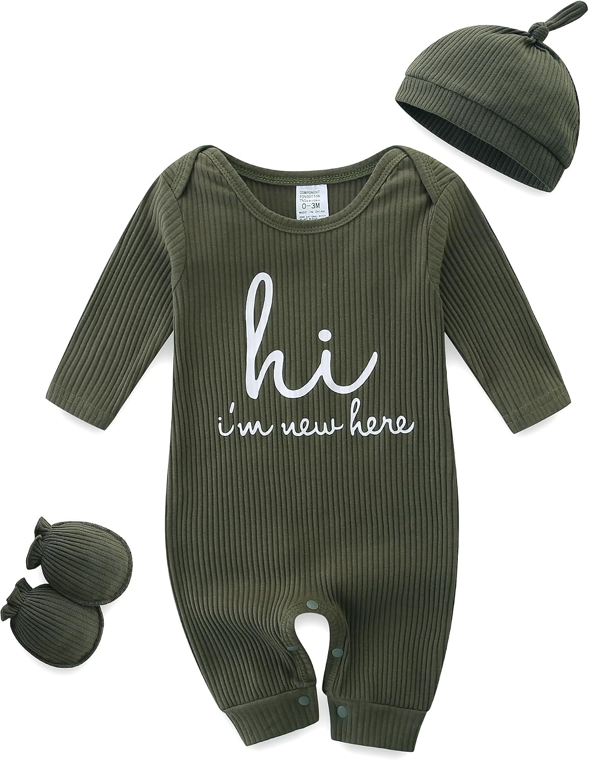 Baby Romper with Baby Mittens & Newborn Hats Footless Long Sleeve