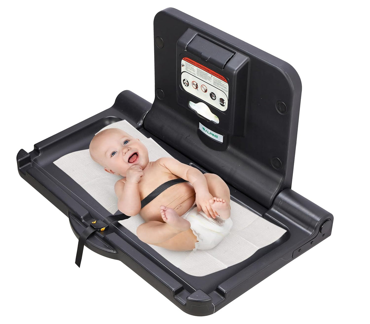 Alpine Wall Mounted Baby Changing Station - Horizontal Baby Changing Table Foldable Diaper Tables with Safety Strap for Commercial Bathroom, ADA Complaint (Hardware Included) Light Gray