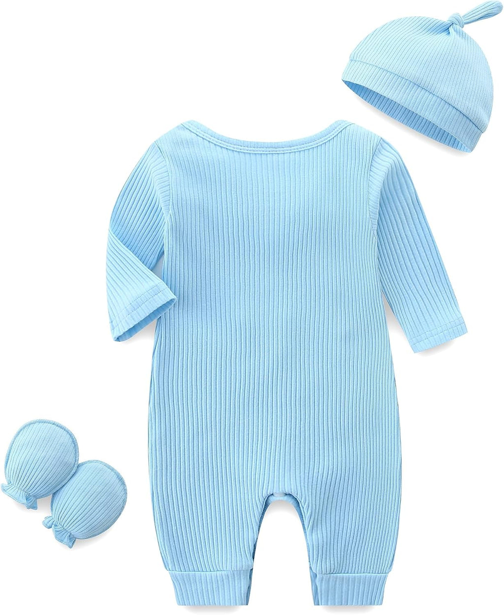 Baby Romper with Baby Mittens & Newborn Hats Footless Long Sleeve