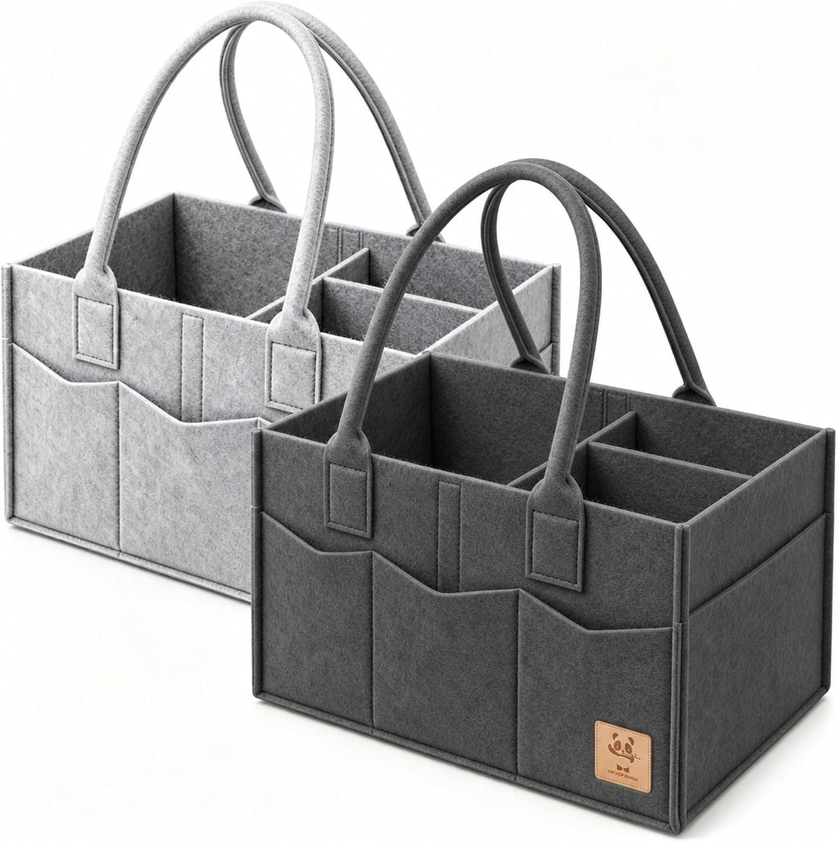 HIPHOP PANDA 2-Pack Diaper Caddy Organizer - Newborn Essentials Baby Registry Must Haves - Sturdy Nursery Storage Bin & Portable Car Caddy for Diapers & Wipes - Grey/Oatmeal Gift Set