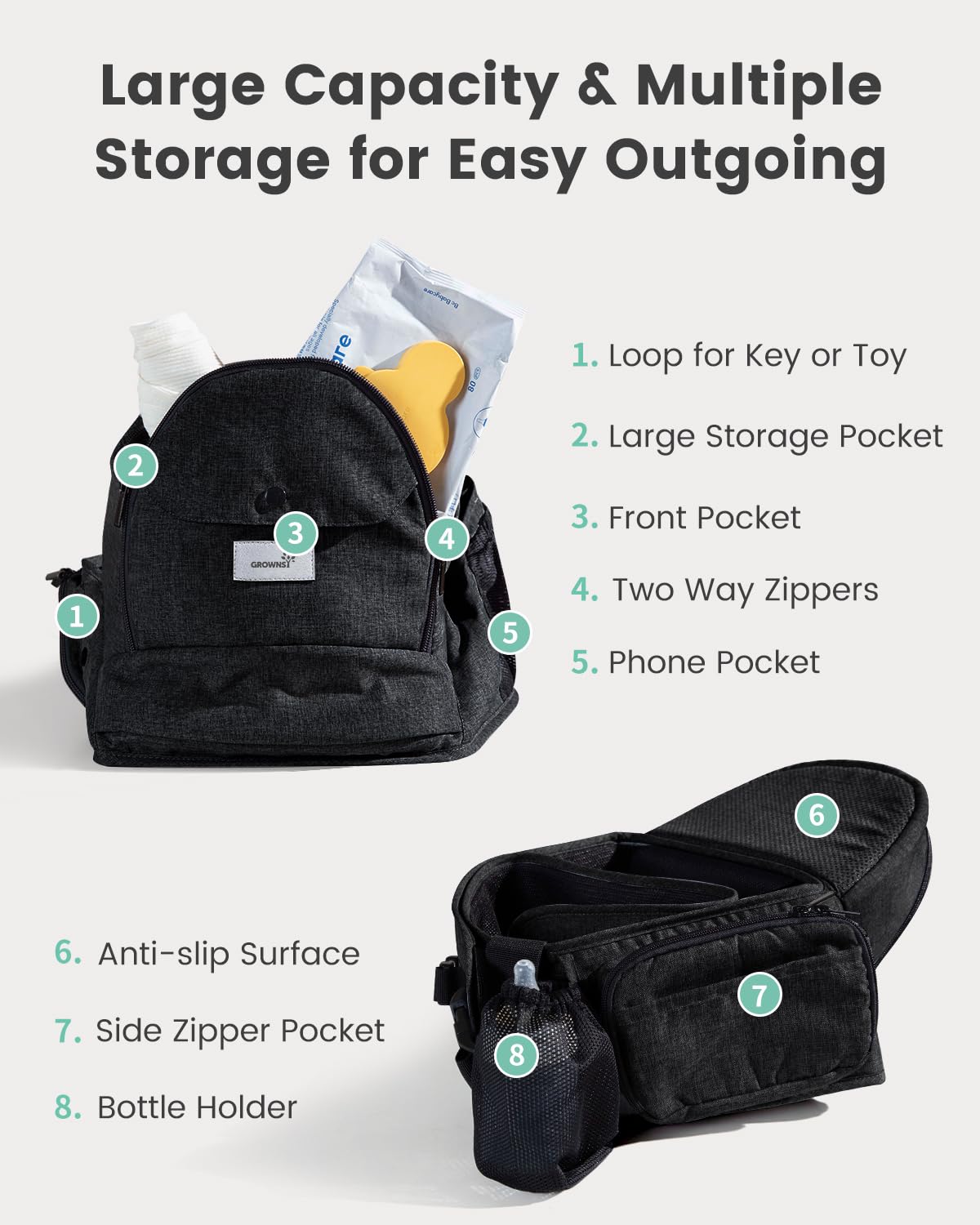 Grownsy Safety-Certified Baby Hip Seat Carrier for Babies & Toddlers, Black