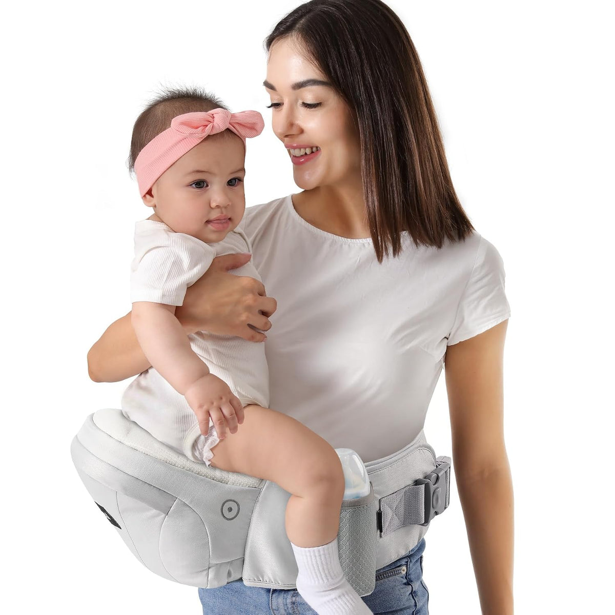 HKAI Baby Hip Carrier,Baby Carrier with Adjustable Waistband & Breathable Mesh, Ergonomic Carrier with Non-Slip Hip Seat Surface for Newborns & Toddlers (Grey)