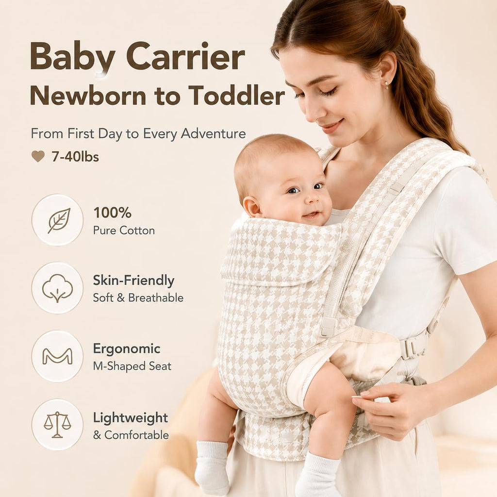 Baby Carrier Newborn to Toddler,Cotton Infant Carrier,7-40lbs Baby Carrier