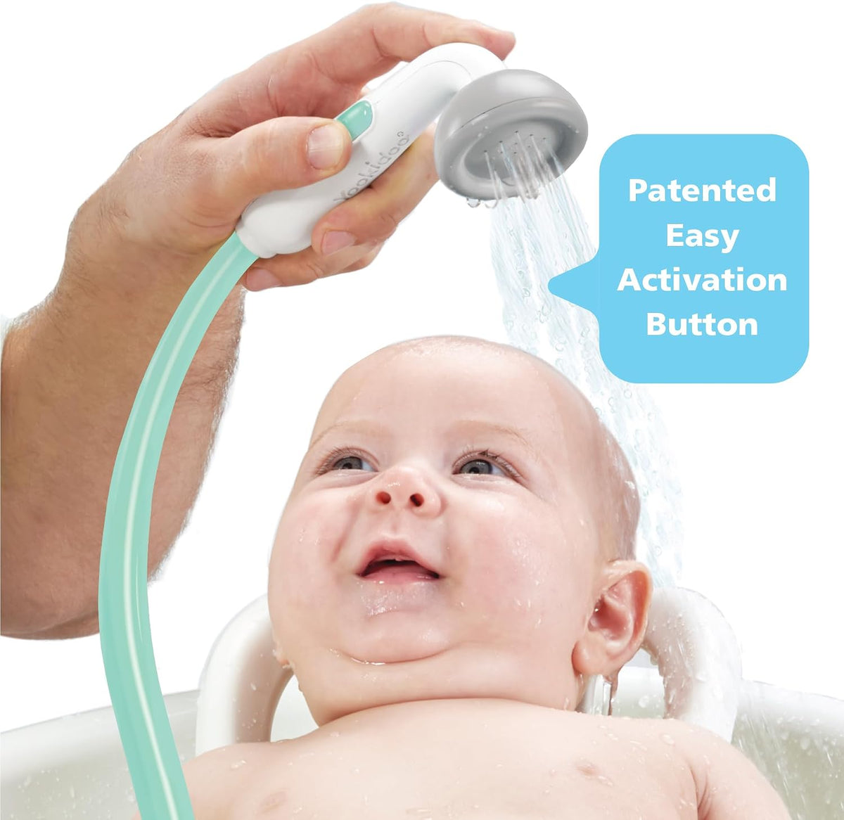 Yookidoo Baby Bath Shower Head - Elephant Water Pump and Trunk Spout Sprayer - One Handed Flow Control for Newborn Babies in Tub Or Sink (Turquoise)