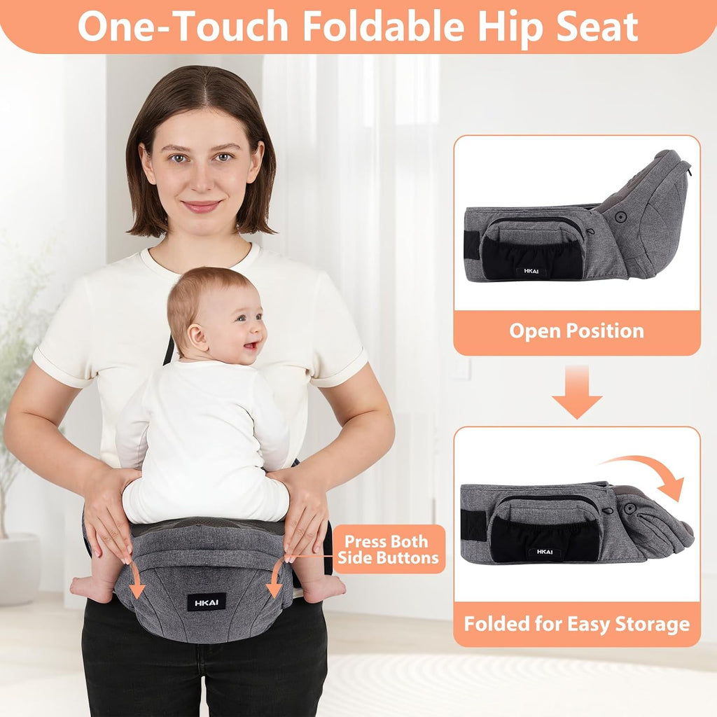 HKAI Baby Hip Carrier,Baby Carrier with Adjustable Waistband & Breathable Mesh, Ergonomic Carrier with Non-Slip Hip Seat Surface for Newborns & Toddlers (Grey)