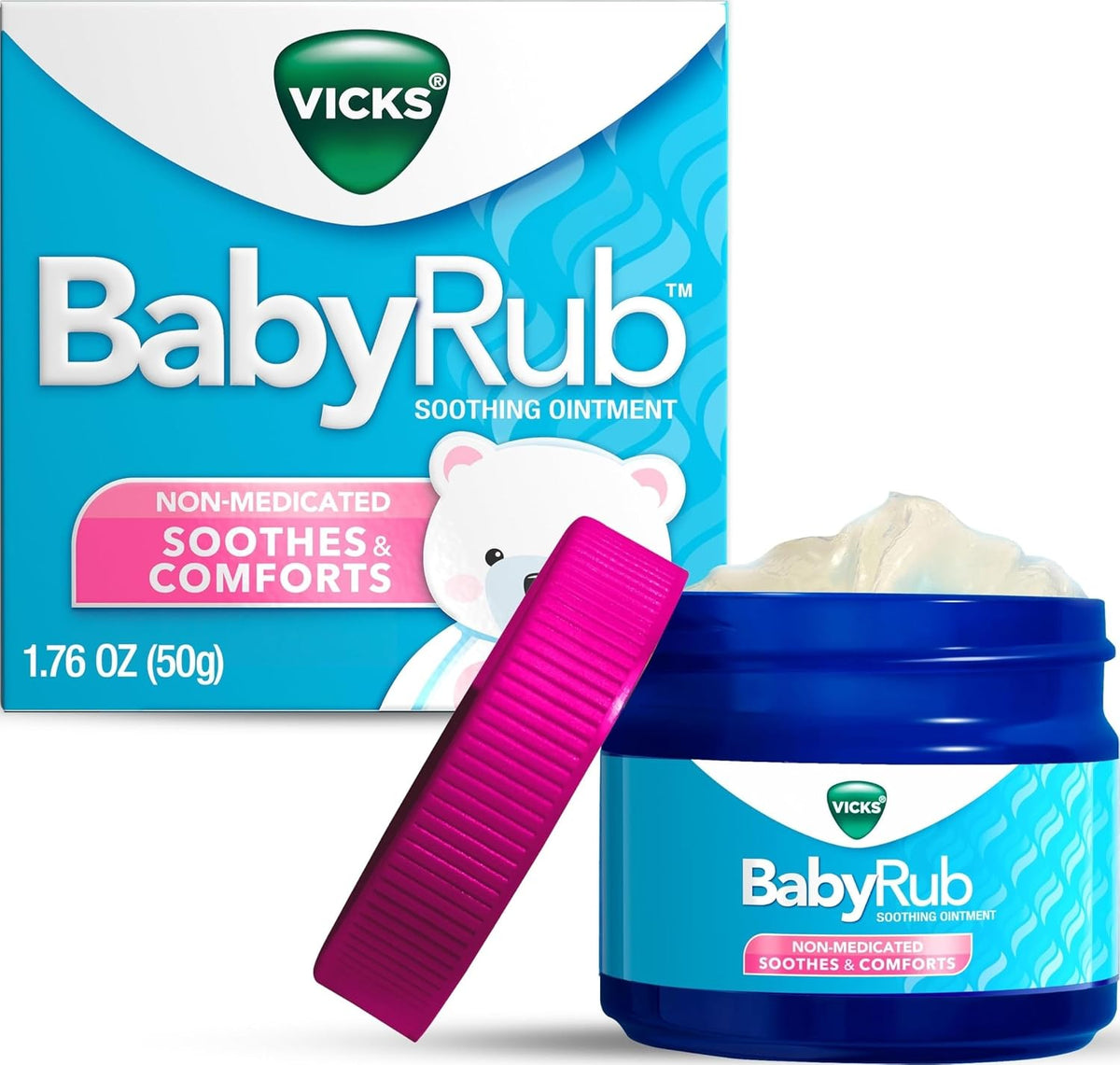 Vicks BabyRub Chest Rub Ointment with Soothing Aloe, Eucalyptus, Lavender, and Rosemary, from the makers of VapoRub, 1.76 oz