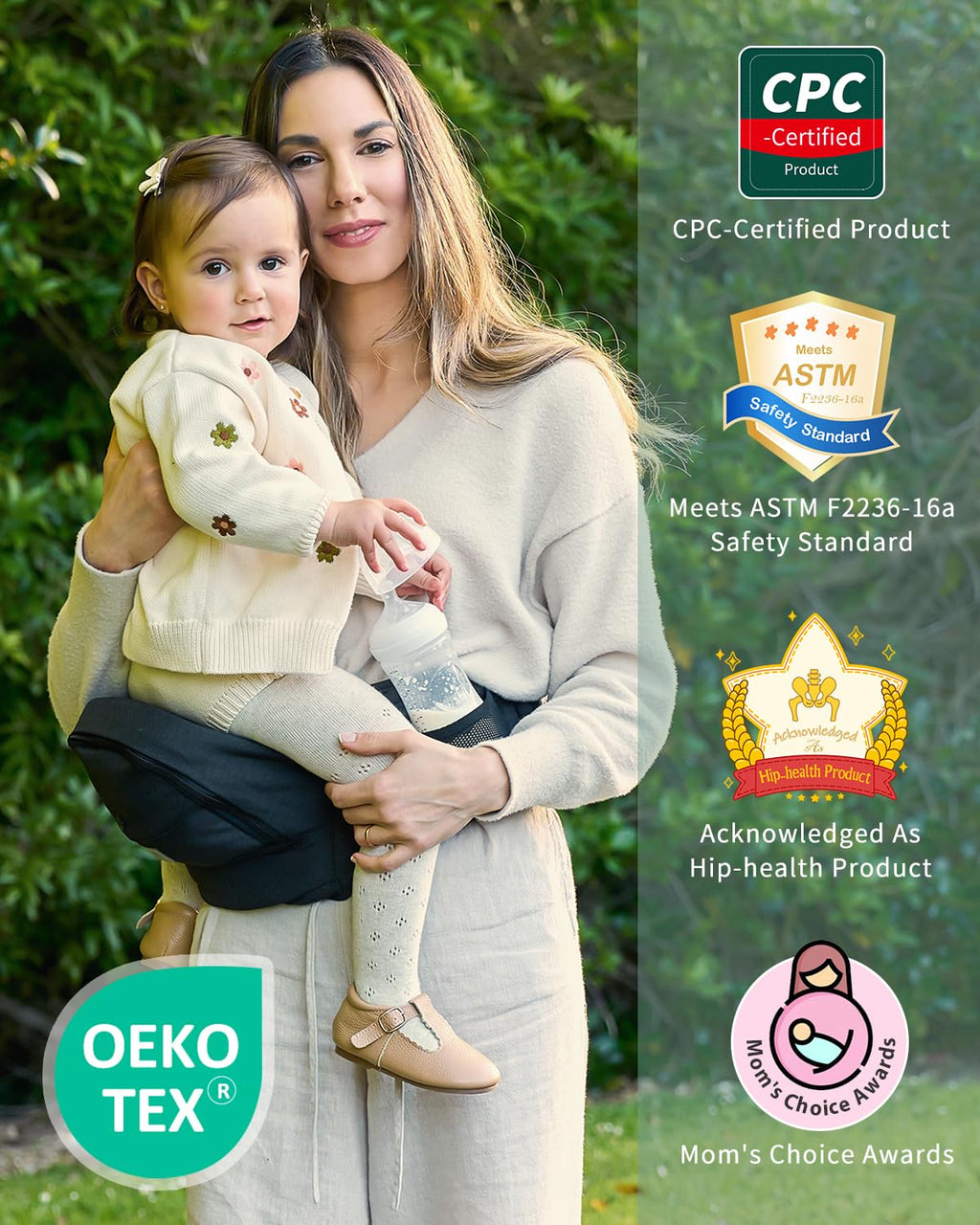 Grownsy Safety-Certified Baby Hip Seat Carrier for Babies & Toddlers, Black