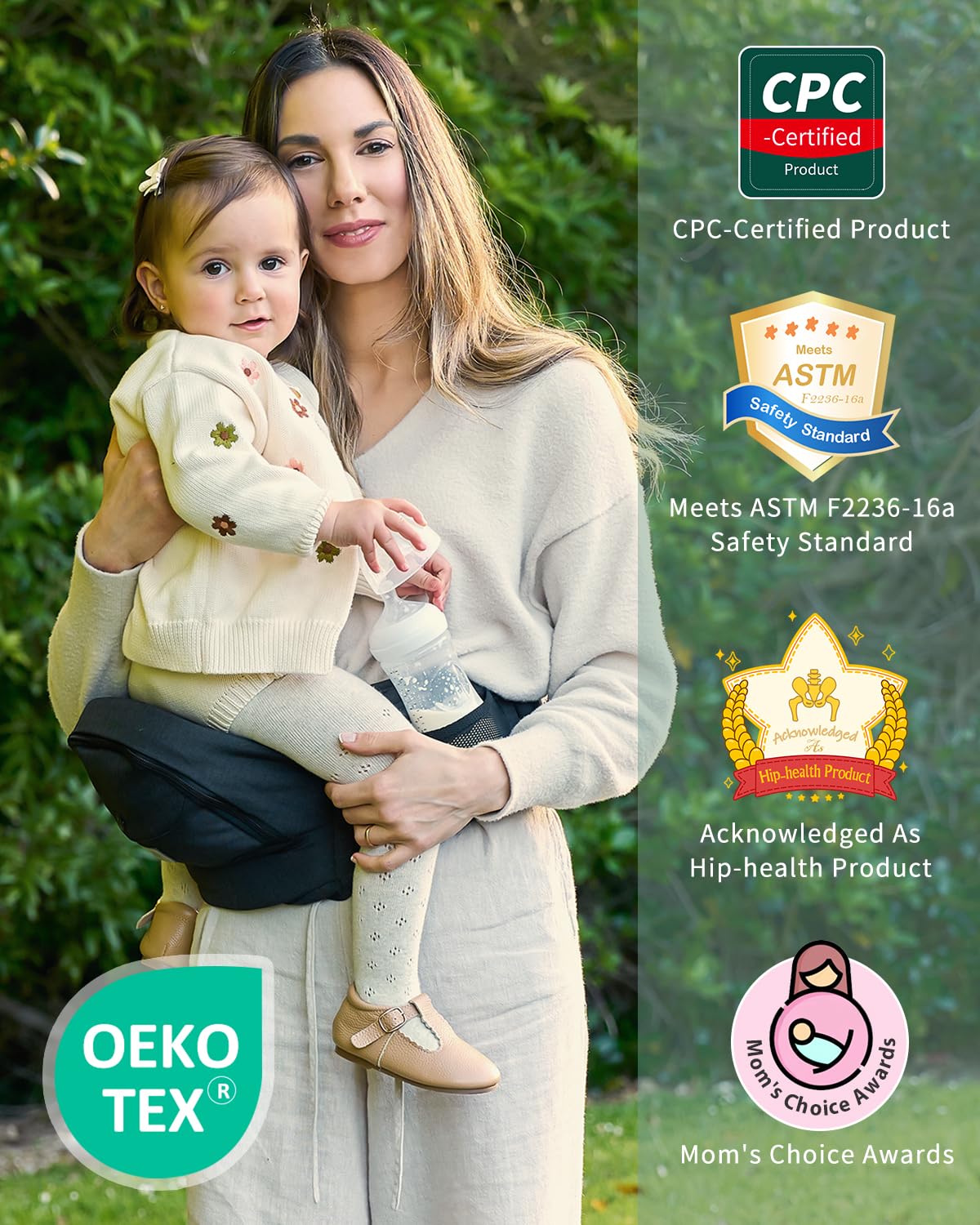 Grownsy Safety-Certified Baby Hip Seat Carrier for Babies & Toddlers, Black