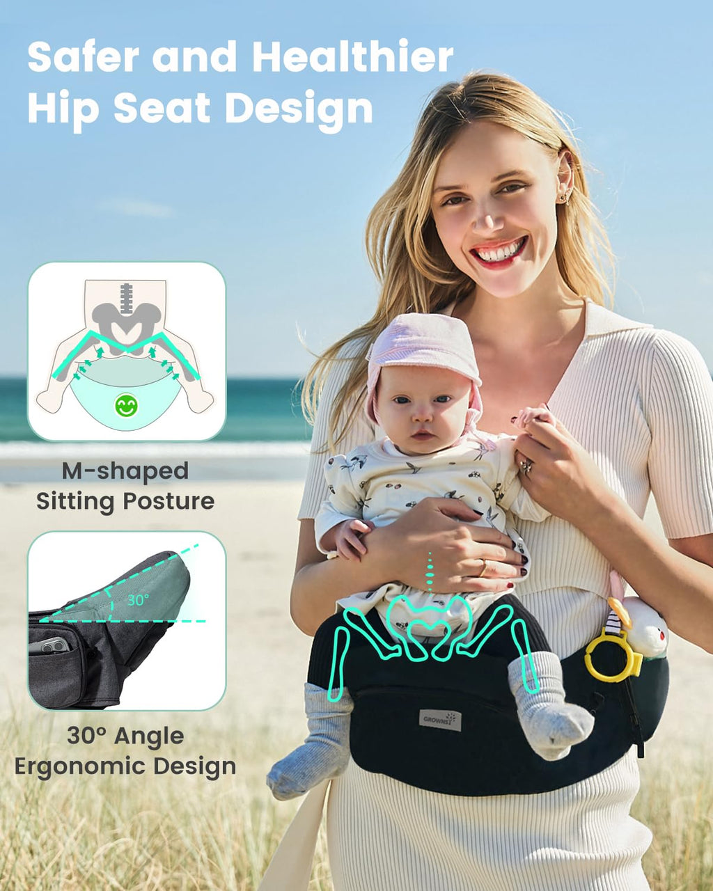 Grownsy Safety-Certified Baby Hip Seat Carrier for Babies & Toddlers, Black