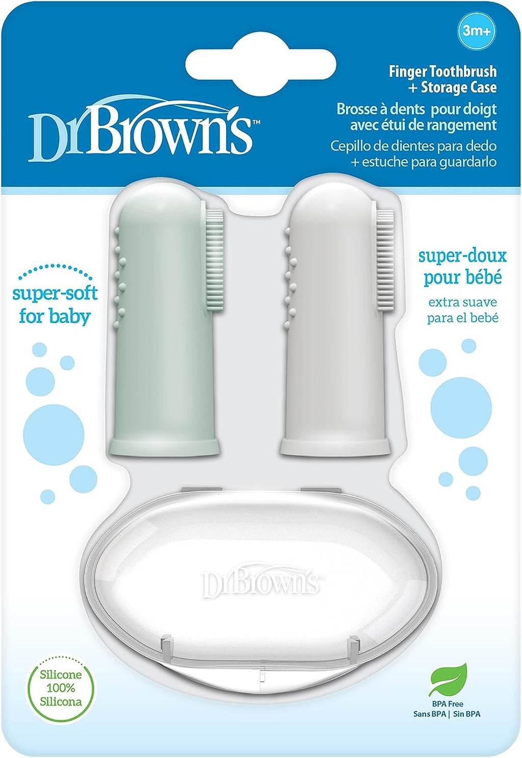 Dr. Brown's Silicone Finger Toothbrush, Gray and Green, 2-Pack