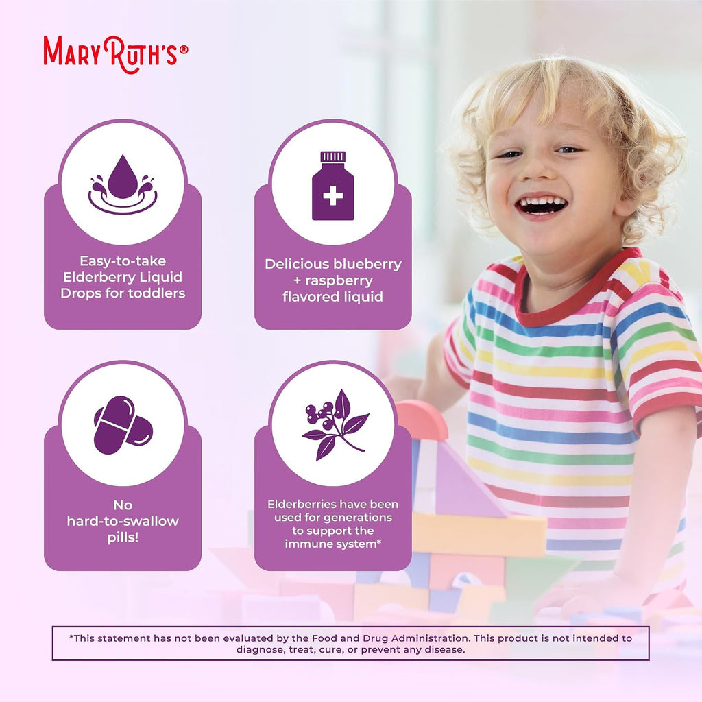 MARYRUTH'S Toddler Elderberry Syrup, USDA Organic Elderberry, Sugar Free Kids Immune Support Supplement for Ages 1-3 Years, Clean Label Project Verified®, Vegan, Non-GMO, Gluten Free, 1 Fl Oz