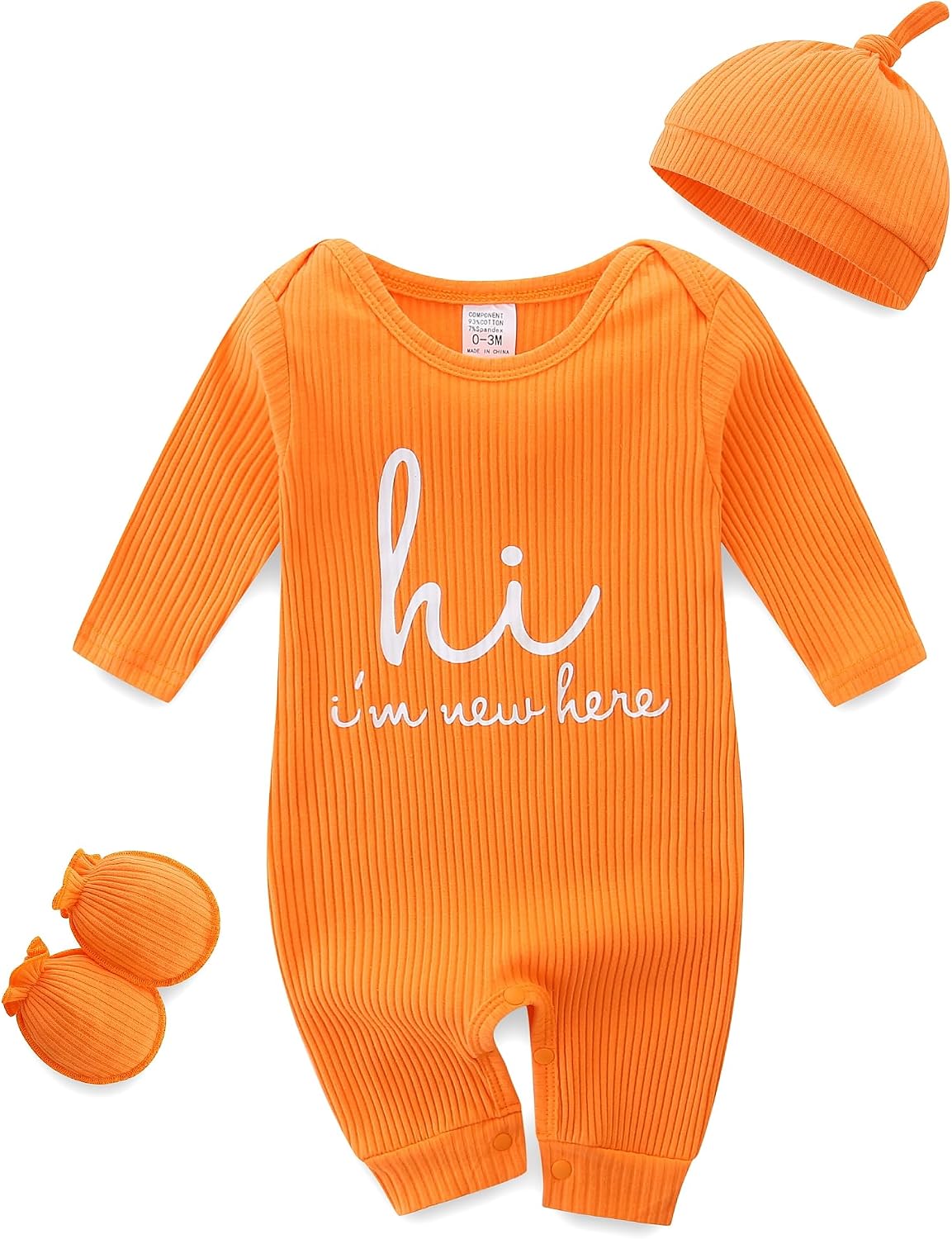 Baby Romper with Baby Mittens & Newborn Hats Footless Long Sleeve