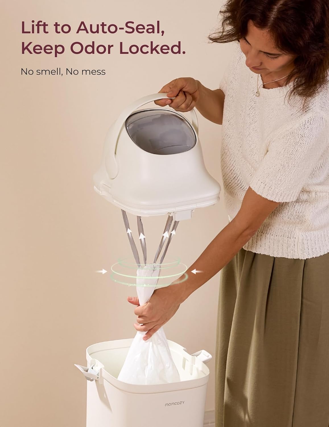 Momcozy Diaper Pail, Triple-Seal Odor Control, Fits Standard Trash Bags