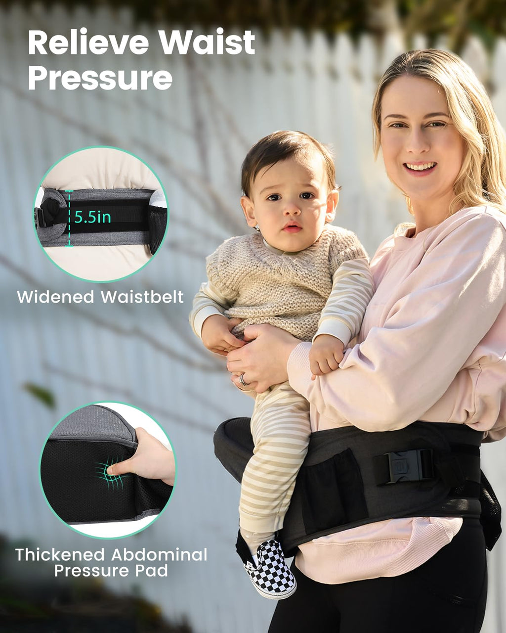 Grownsy Safety-Certified Baby Hip Seat Carrier for Babies & Toddlers, Black