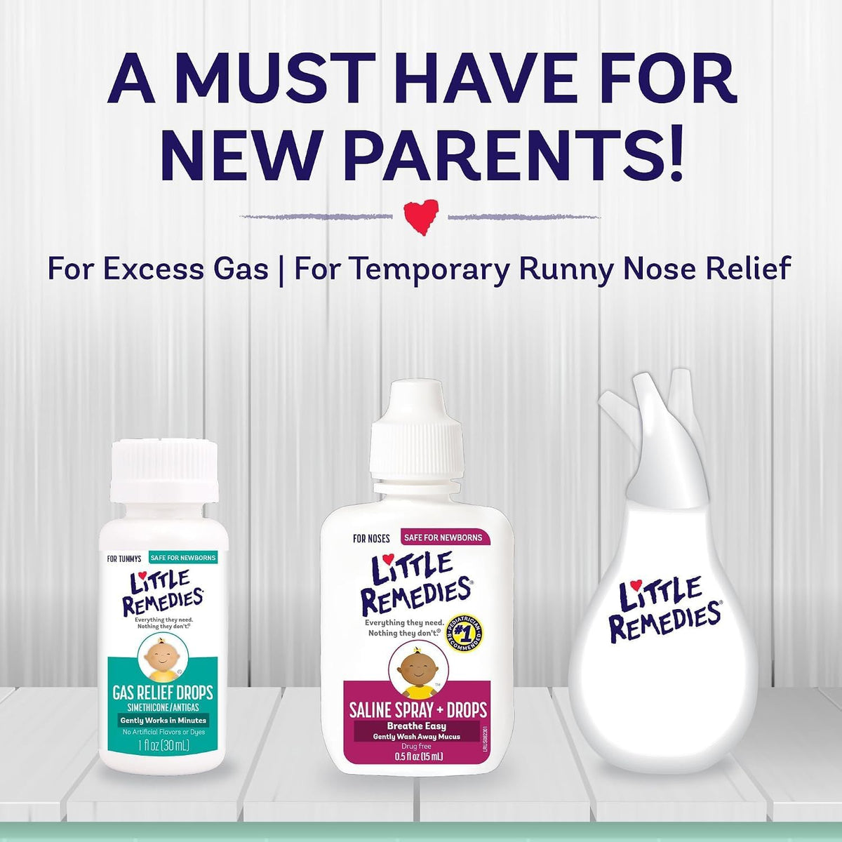 Little Remedies New Baby Essentials Kit with Saline Nasal Spray, Diaper Rash Cream, Gas Relief Drops, Gripe Water & More, Safe for Newborns, Multi-Color