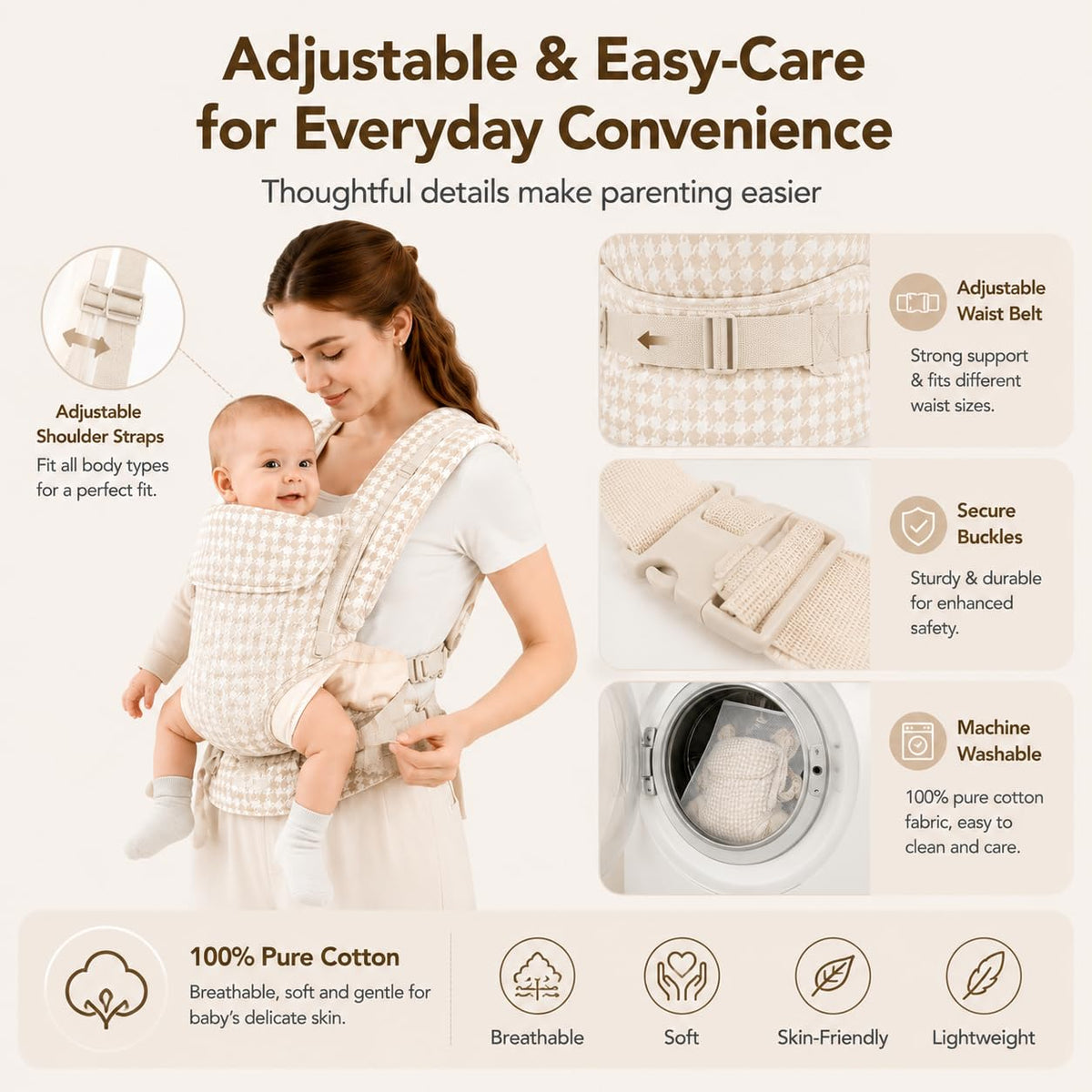Baby Carrier Newborn to Toddler,Cotton Infant Carrier,7-40lbs Baby Carrier