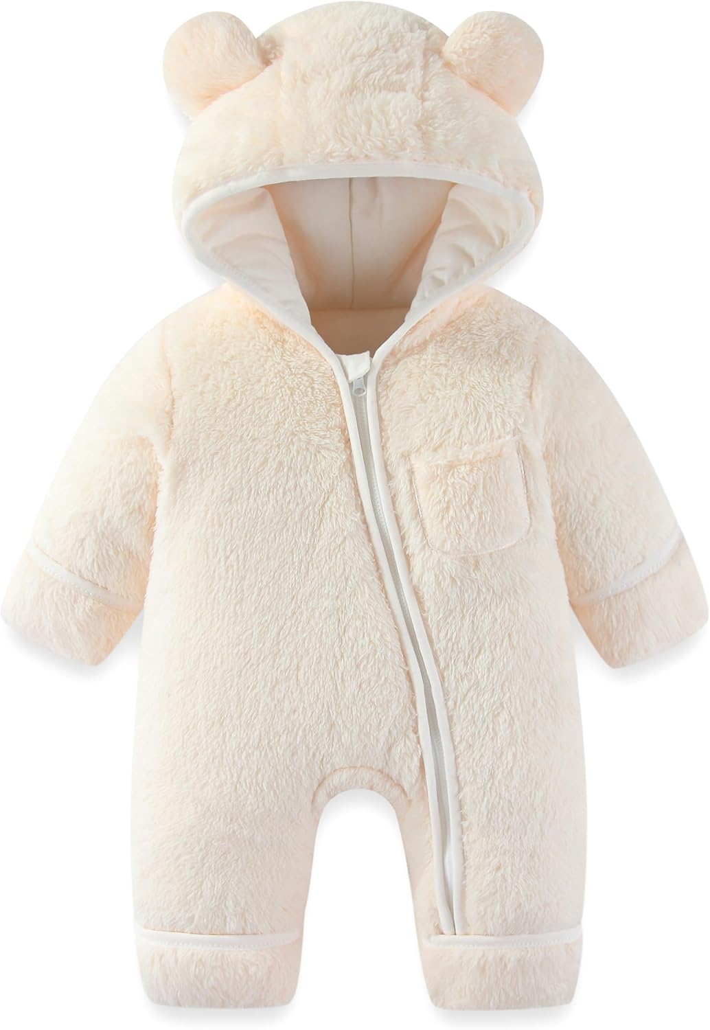 AiWMGL Newborn Baby Bear Outfit With Fold-Over Mittens and Footies Girls Boys Winter Fleece Clothes Hooded Romper Snowsuit