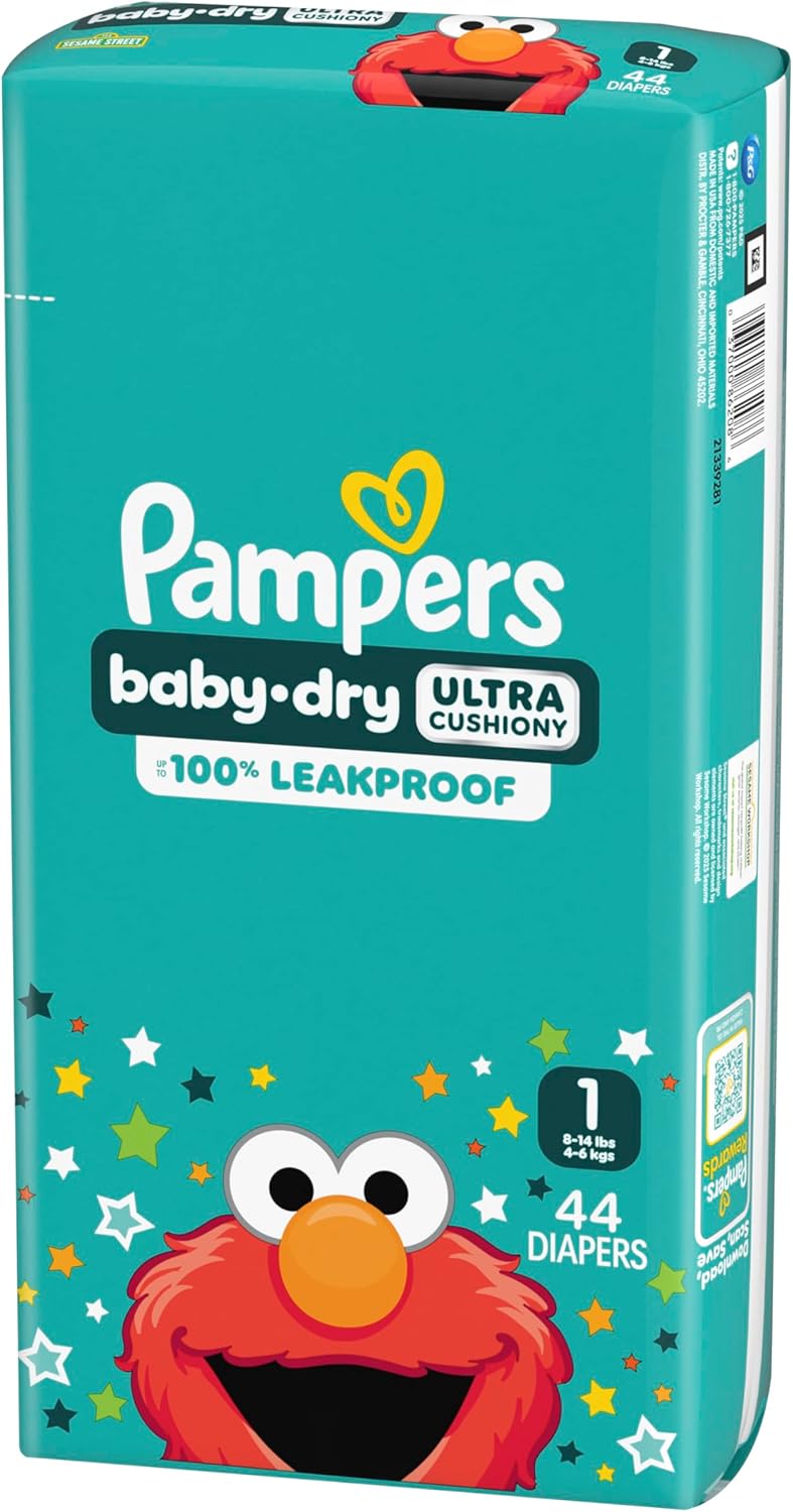 Pampers Baby Dry Ultra Cushiony Diapers, Size 1 (8-14 lbs), 120 Count, Up to 100% Leakproof