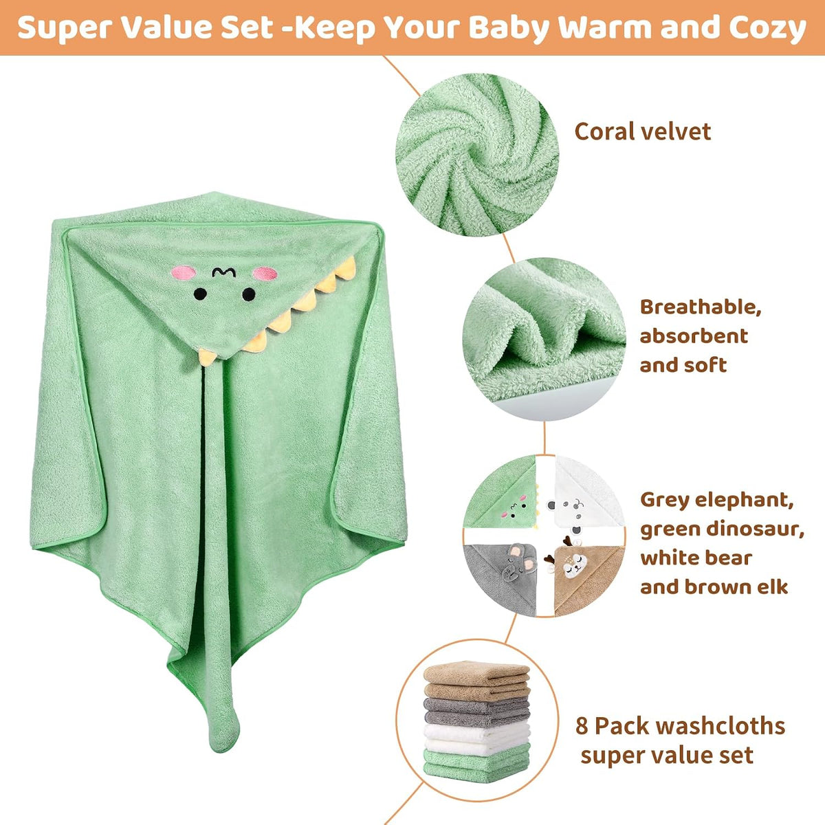 12 PCS Baby Bath Towels Set for Infants Toddlers Essentials