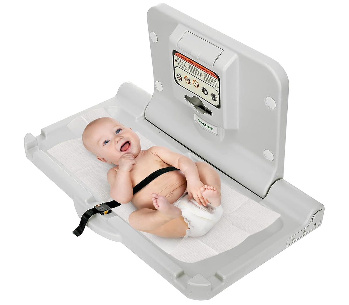 Alpine Wall Mounted Baby Changing Station - Horizontal Baby Changing Table Foldable Diaper Tables with Safety Strap for Commercial Bathroom, ADA Complaint (Hardware Included) Light Gray