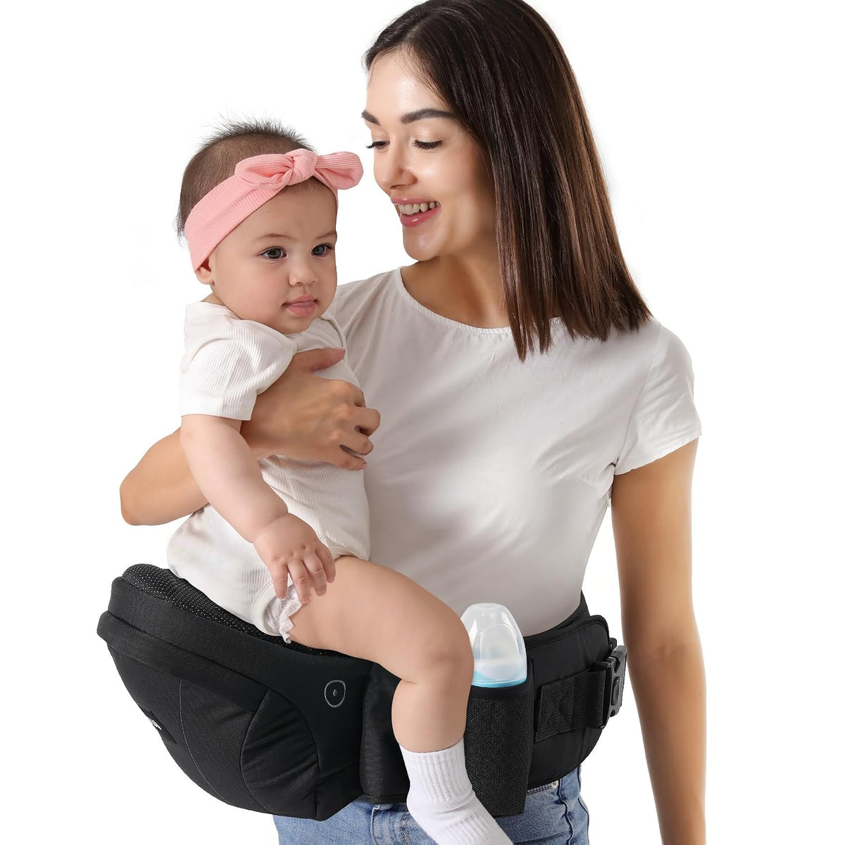 HKAI Baby Hip Carrier,Baby Carrier with Adjustable Waistband & Breathable Mesh, Ergonomic Carrier with Non-Slip Hip Seat Surface for Newborns & Toddlers (Grey)