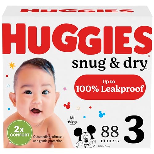 Huggies Size 3 Diapers Snug & Dry Baby Diapers Size 3 (16-28 lbs) 88 Count Packaging May Vary