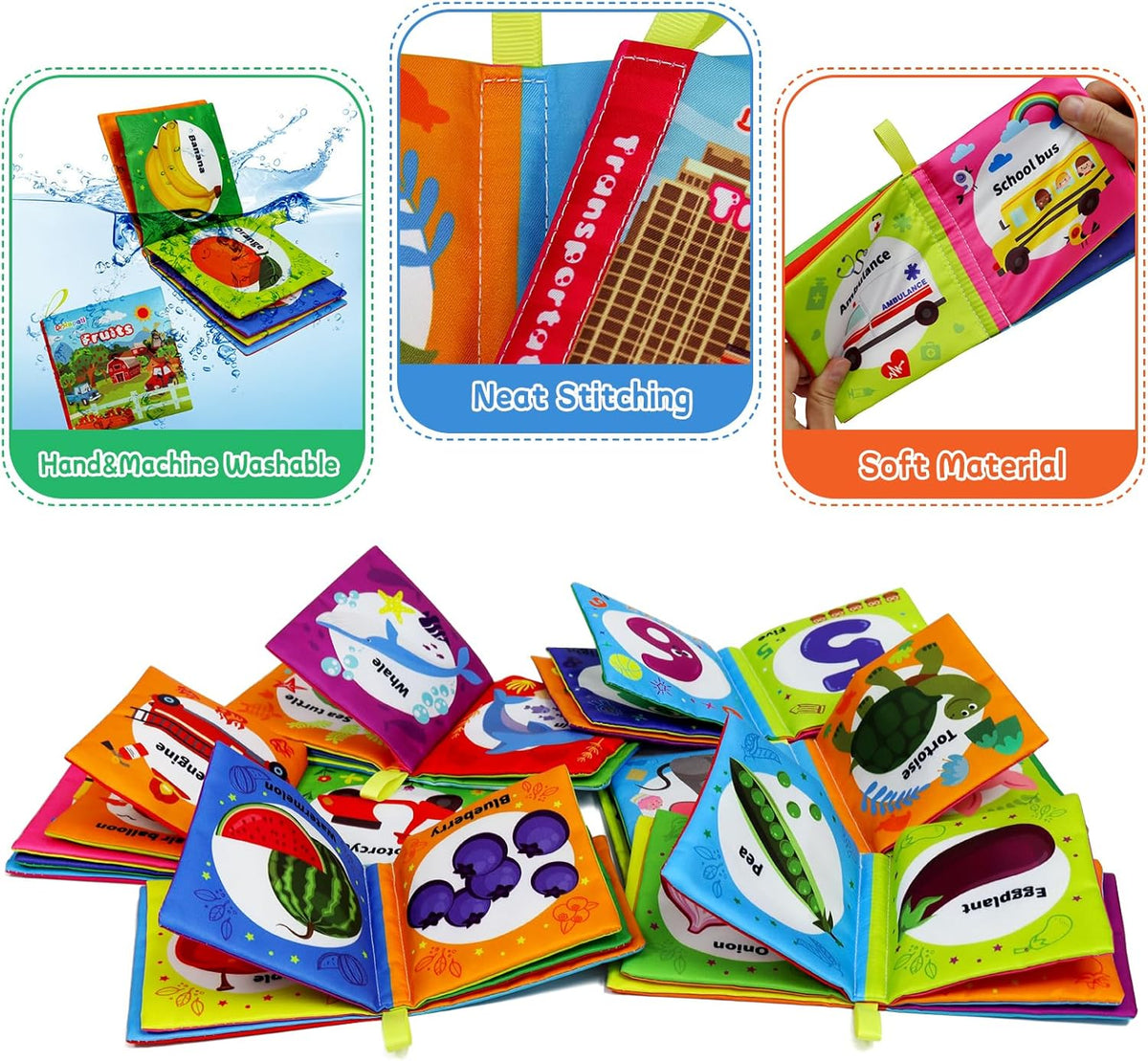 Dr.Rapeti 6 Pack Soft Books, Cloth Book, Bath Book, Baby Book, Crinkle Book
