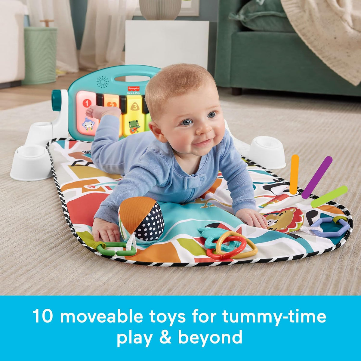 Fisher-Price Glow and Grow Kick & Play Piano Gym, Blue